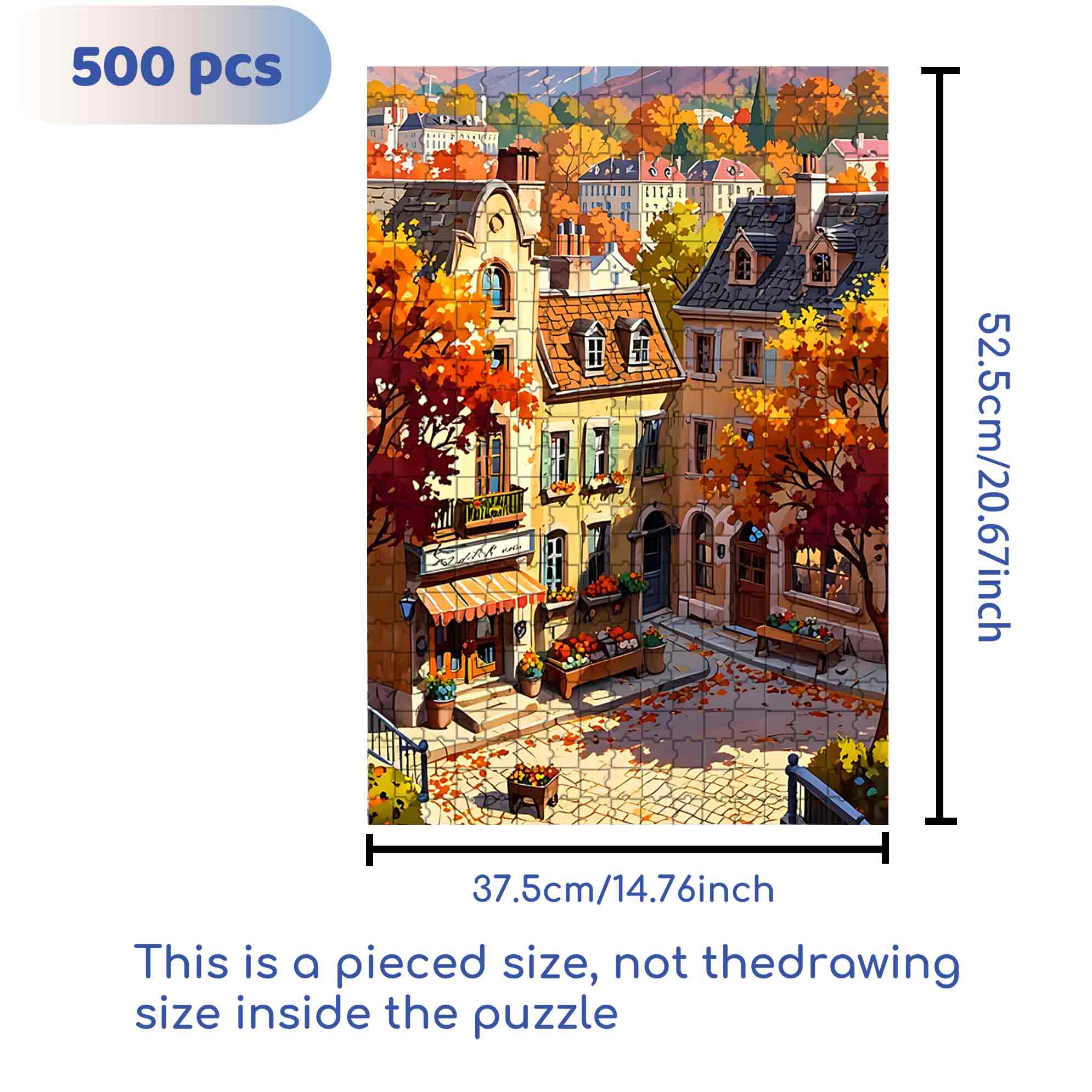 Autumn Building 500pcs/1000pcs Jigsaw Puzzle, Scratch-Resistant, Paper Material, Interactive Family Game & Brain-Boosting DIY Decor, Perfect for Halloween, Christmas & New Year Gifts, Family Puzzle Game