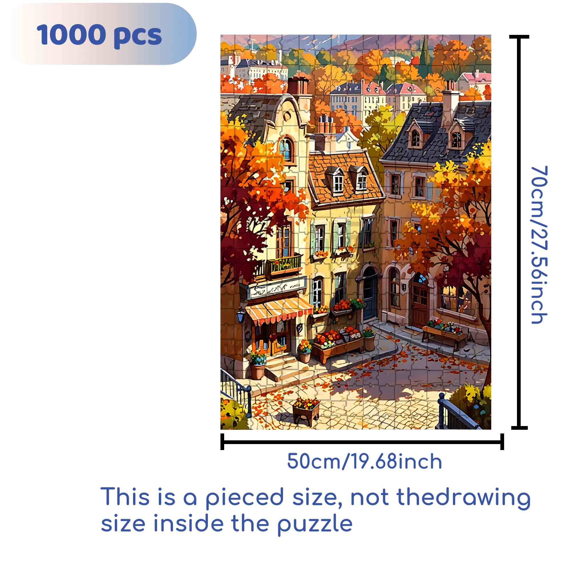 Autumn Building 500pcs/1000pcs Jigsaw Puzzle, Scratch-Resistant, Paper Material, Interactive Family Game & Brain-Boosting DIY Decor, Perfect for Halloween, Christmas & New Year Gifts, Family Puzzle Game