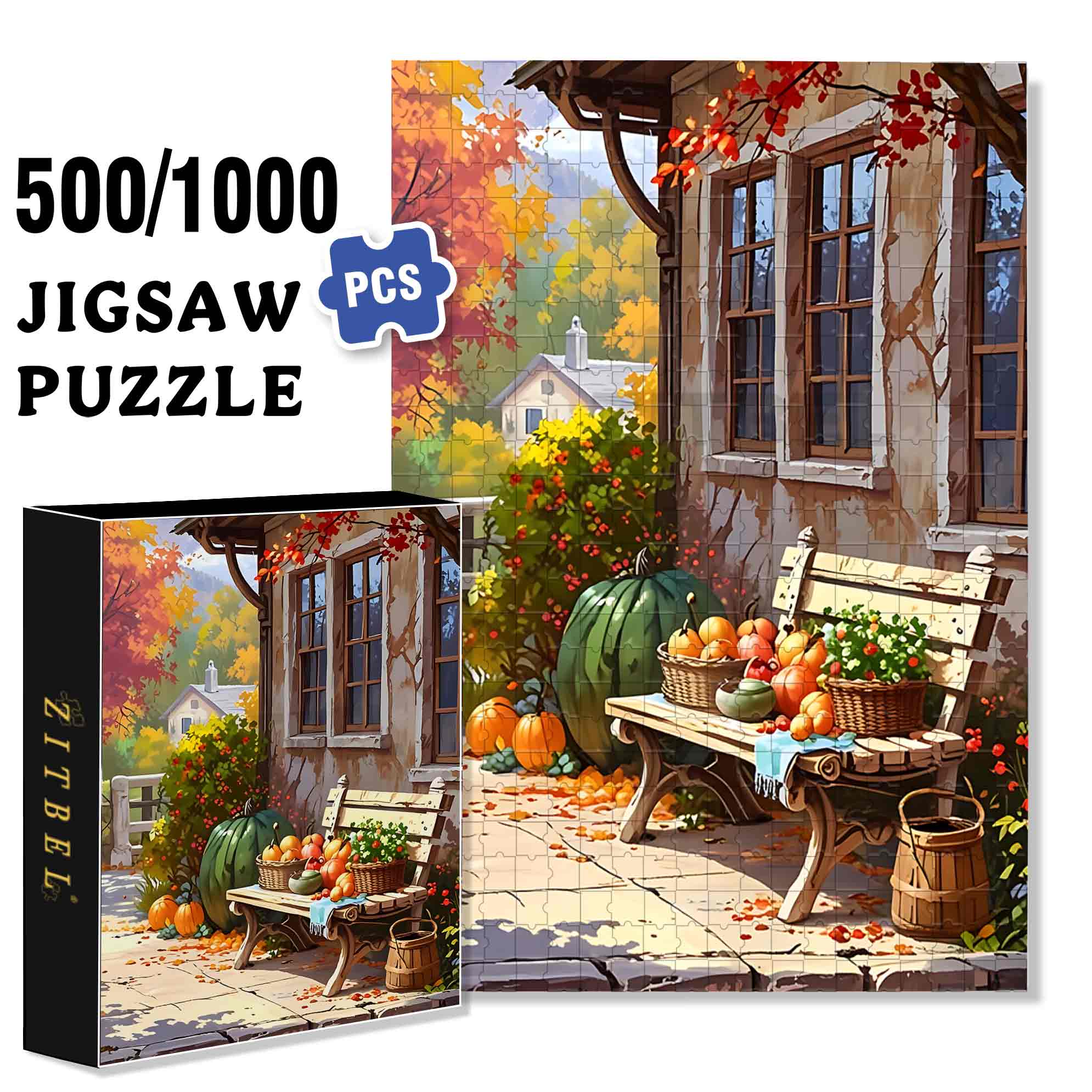 Autumn Garden 500pcs/1000pcs Jigsaw Puzzle, Scratch-Resistant, Paper Material, Interactive Family Game & Brain-Boosting DIY Decor, Perfect for Halloween, Christmas & New Year Gifts, Family Puzzle Game