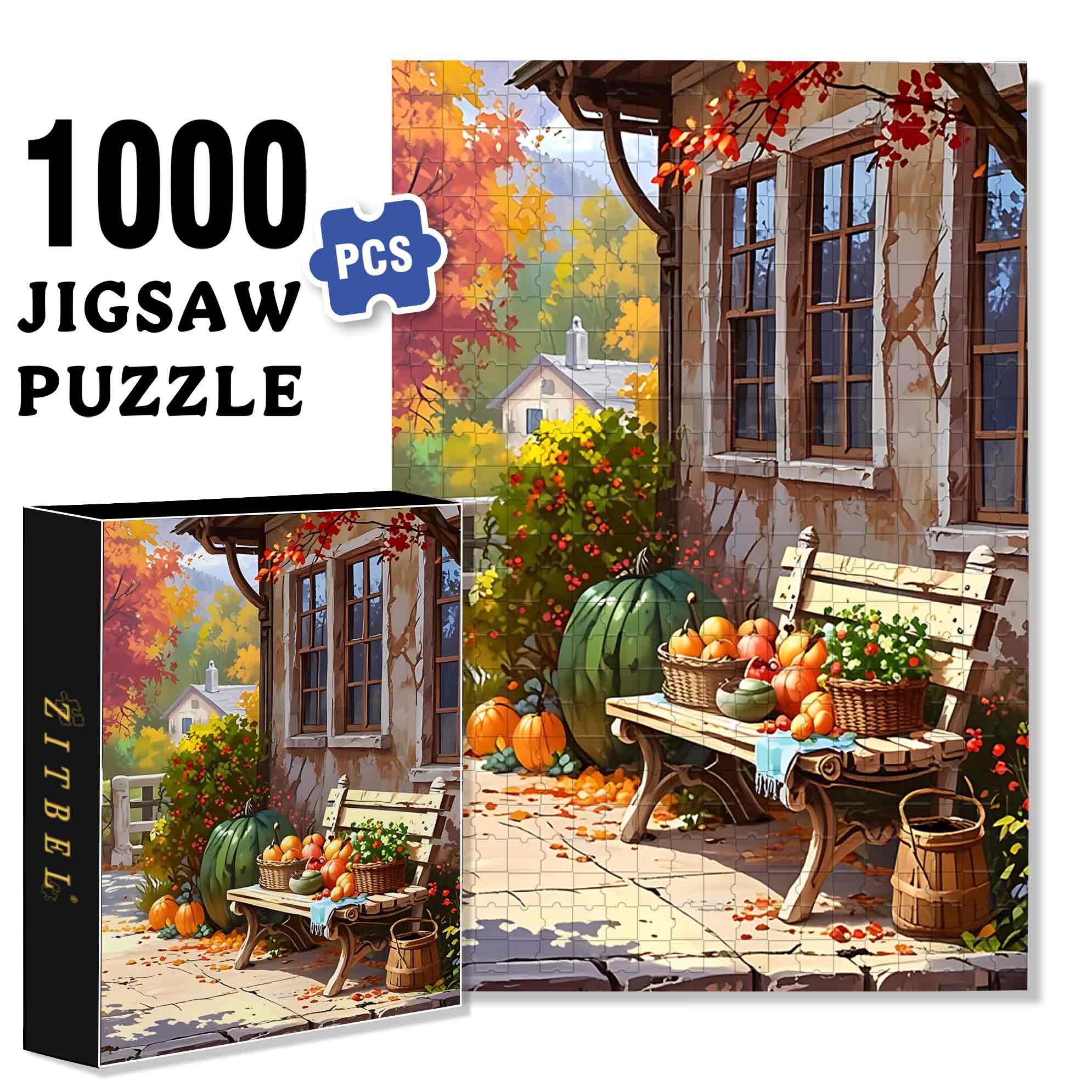 Autumn Garden 500pcs/1000pcs Jigsaw Puzzle, Scratch-Resistant, Paper Material, Interactive Family Game & Brain-Boosting DIY Decor, Perfect for Halloween, Christmas & New Year Gifts, Family Puzzle Game