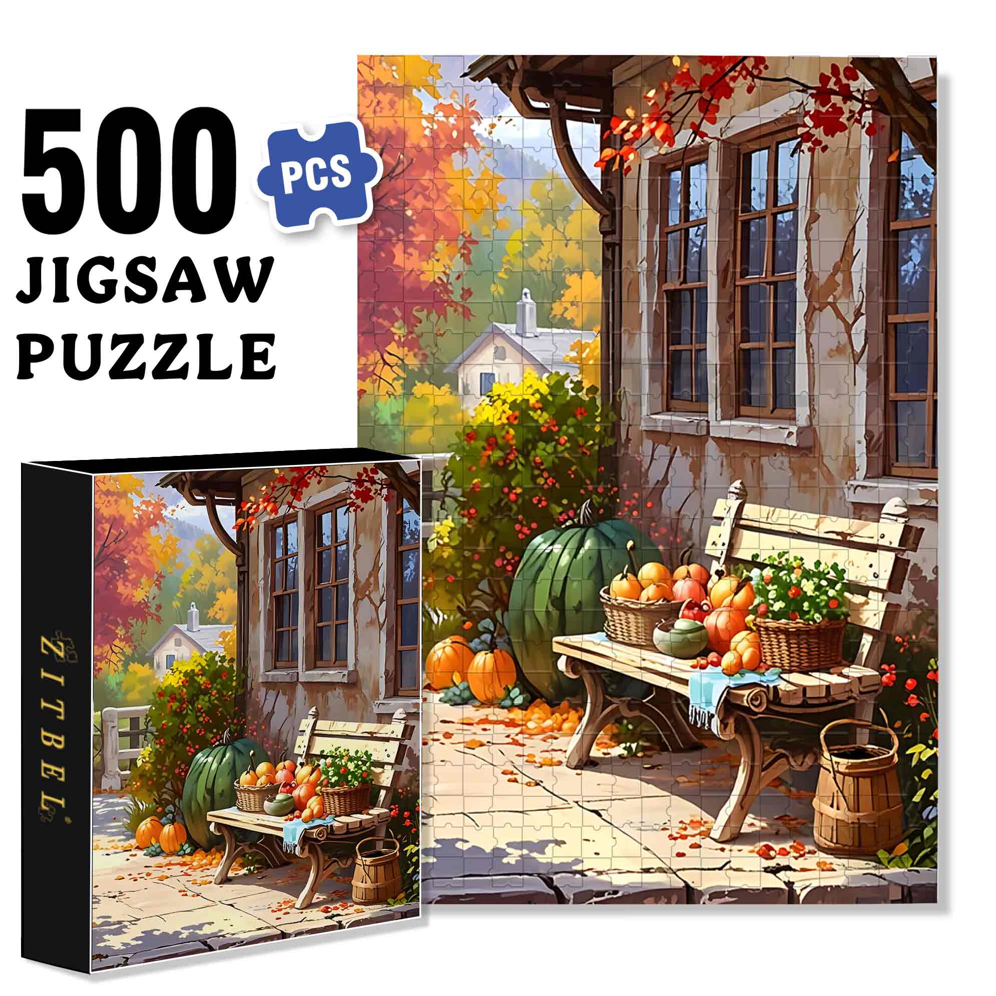 Autumn Garden 500pcs/1000pcs Jigsaw Puzzle, Scratch-Resistant, Paper Material, Interactive Family Game & Brain-Boosting DIY Decor, Perfect for Halloween, Christmas & New Year Gifts, Family Puzzle Game