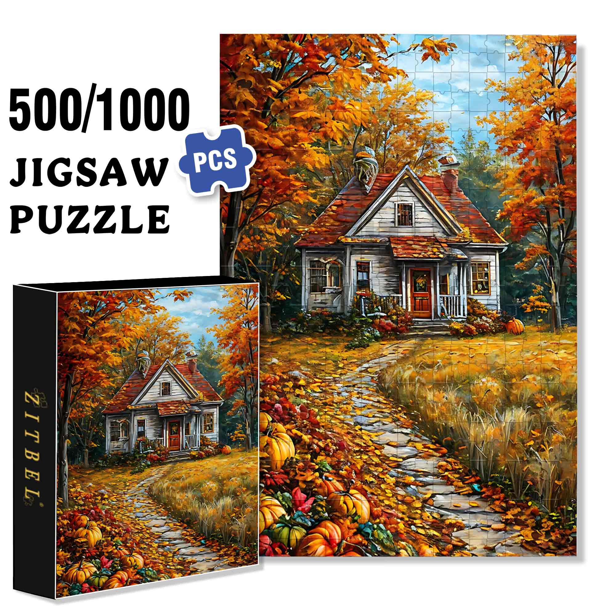 Autumn House 500pcs/1000pcs Jigsaw Puzzle, Scratch-Resistant, Paper Material, Interactive Family Game & Brain-Boosting DIY Decor, Perfect for Halloween, Christmas & New Year Gifts, Family Puzzle Game