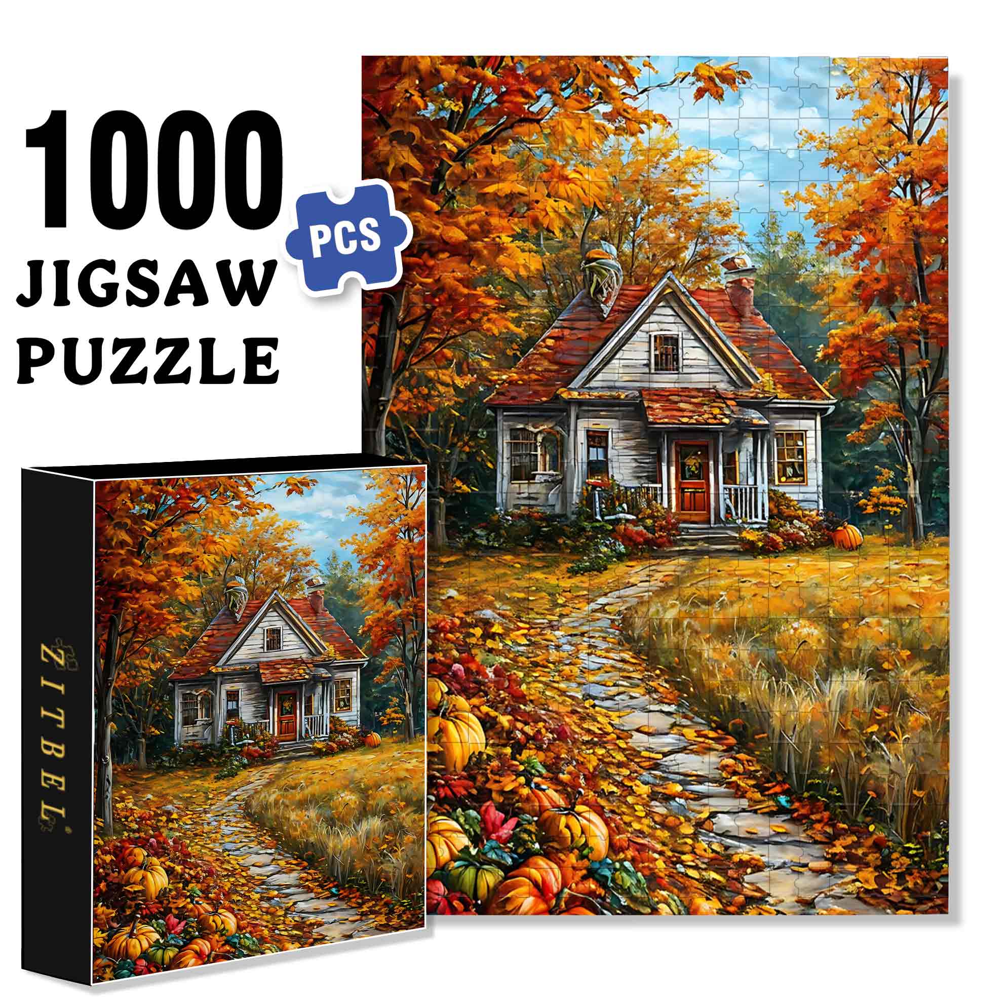 Autumn House 500pcs/1000pcs Jigsaw Puzzle, Scratch-Resistant, Paper Material, Interactive Family Game & Brain-Boosting DIY Decor, Perfect for Halloween, Christmas & New Year Gifts, Family Puzzle Game