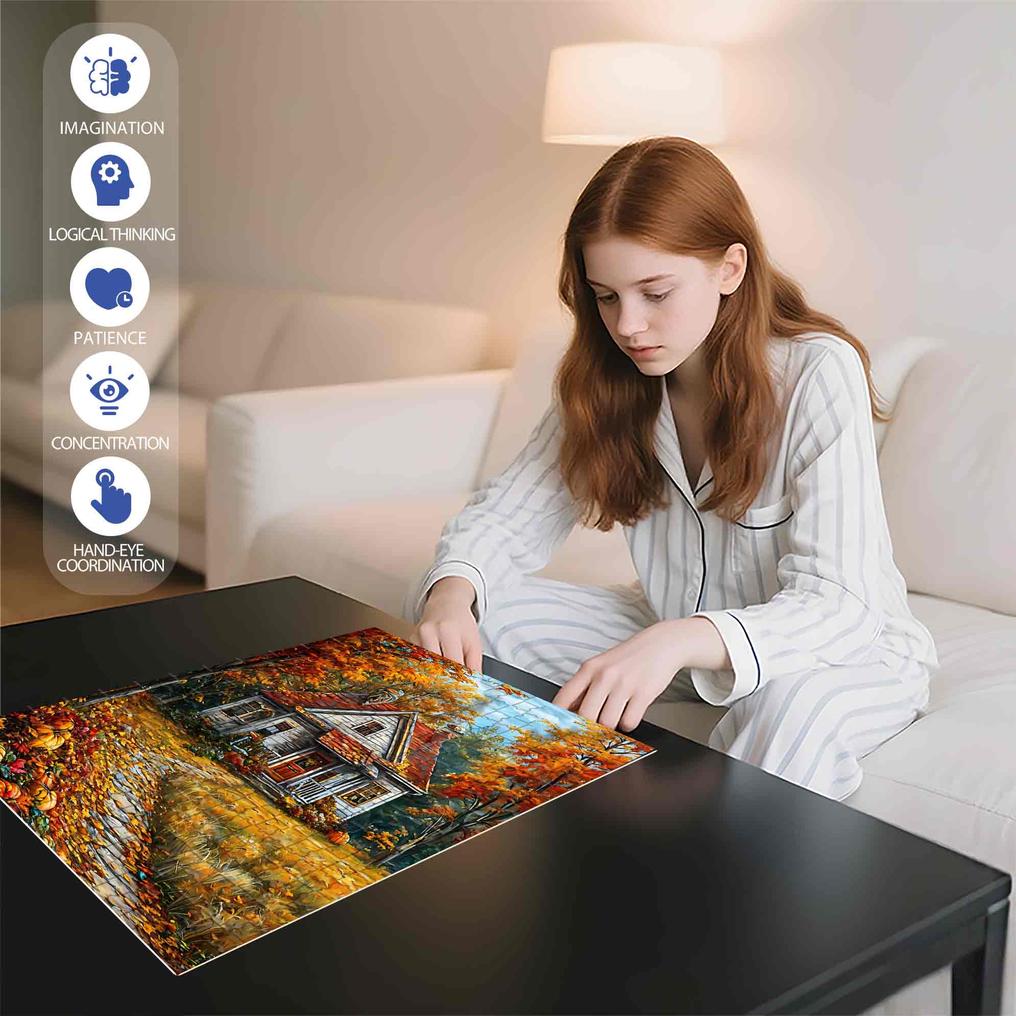 Autumn House 500pcs/1000pcs Jigsaw Puzzle, Scratch-Resistant, Paper Material, Interactive Family Game & Brain-Boosting DIY Decor, Perfect for Halloween, Christmas & New Year Gifts, Family Puzzle Game