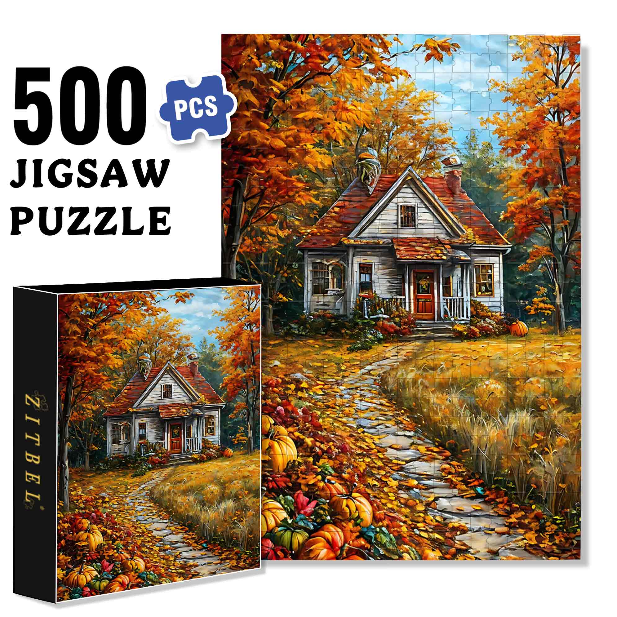 Autumn House 500pcs/1000pcs Jigsaw Puzzle, Scratch-Resistant, Paper Material, Interactive Family Game & Brain-Boosting DIY Decor, Perfect for Halloween, Christmas & New Year Gifts, Family Puzzle Game