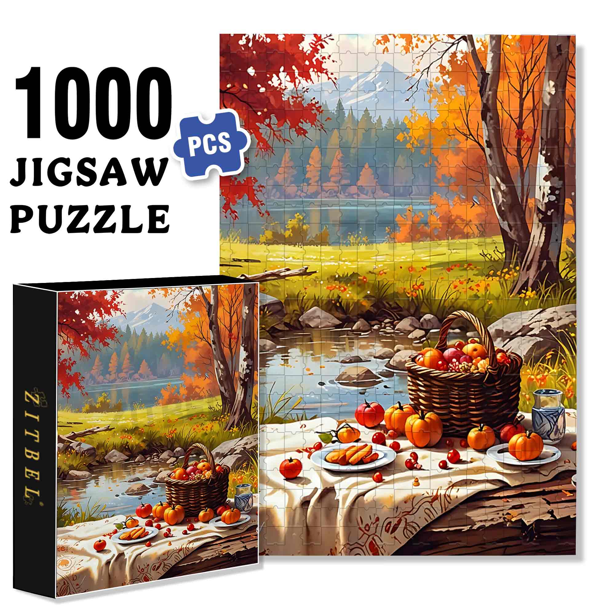 Autumn Picnic 500pcs/1000pcs Jigsaw Puzzle, Scratch-Resistant, Paper Material, Interactive Family Game & Brain-Boosting DIY Decor, Perfect for Halloween, Christmas & New Year Gifts, Family Puzzle Game