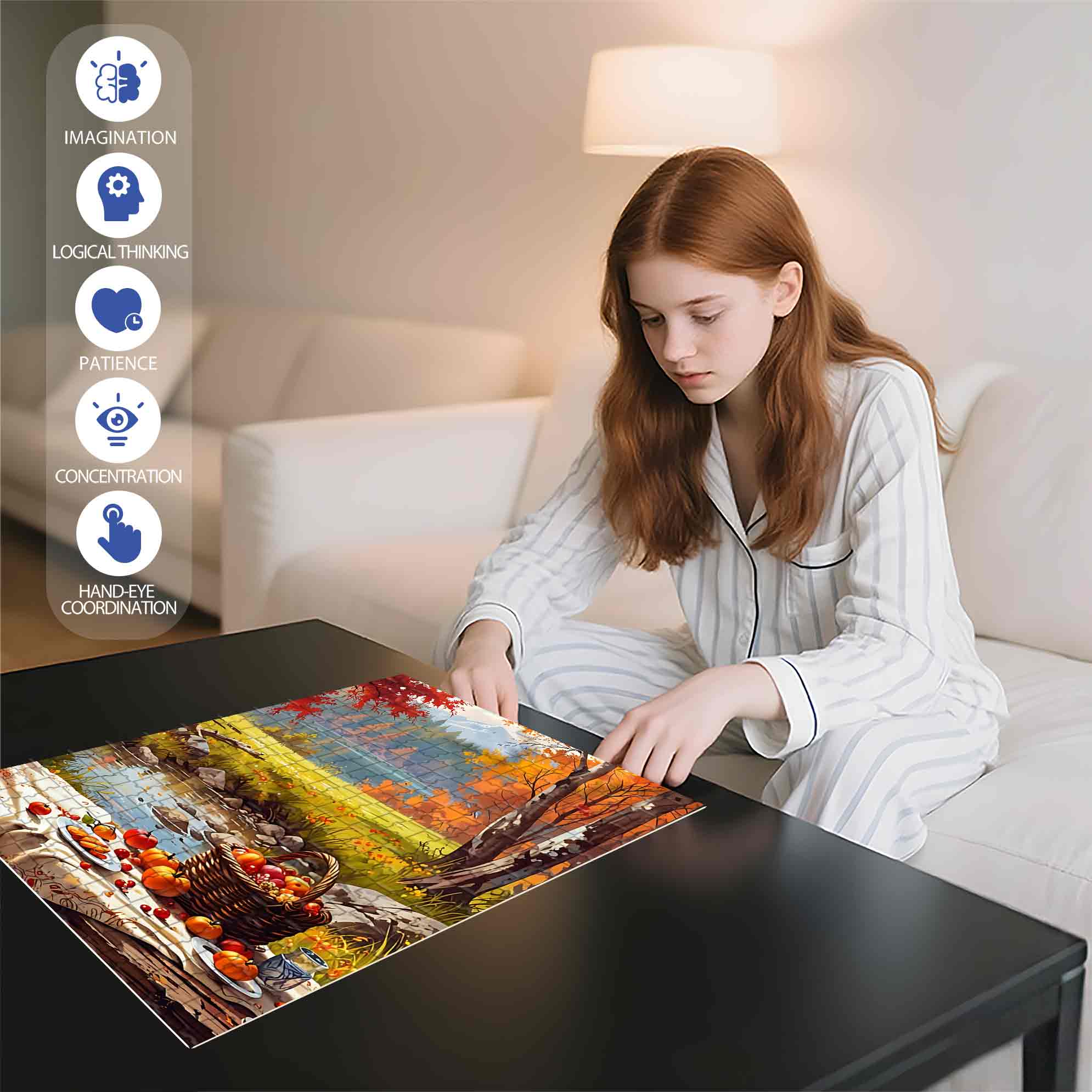 Autumn Picnic 500pcs/1000pcs Jigsaw Puzzle, Scratch-Resistant, Paper Material, Interactive Family Game & Brain-Boosting DIY Decor, Perfect for Halloween, Christmas & New Year Gifts, Family Puzzle Game