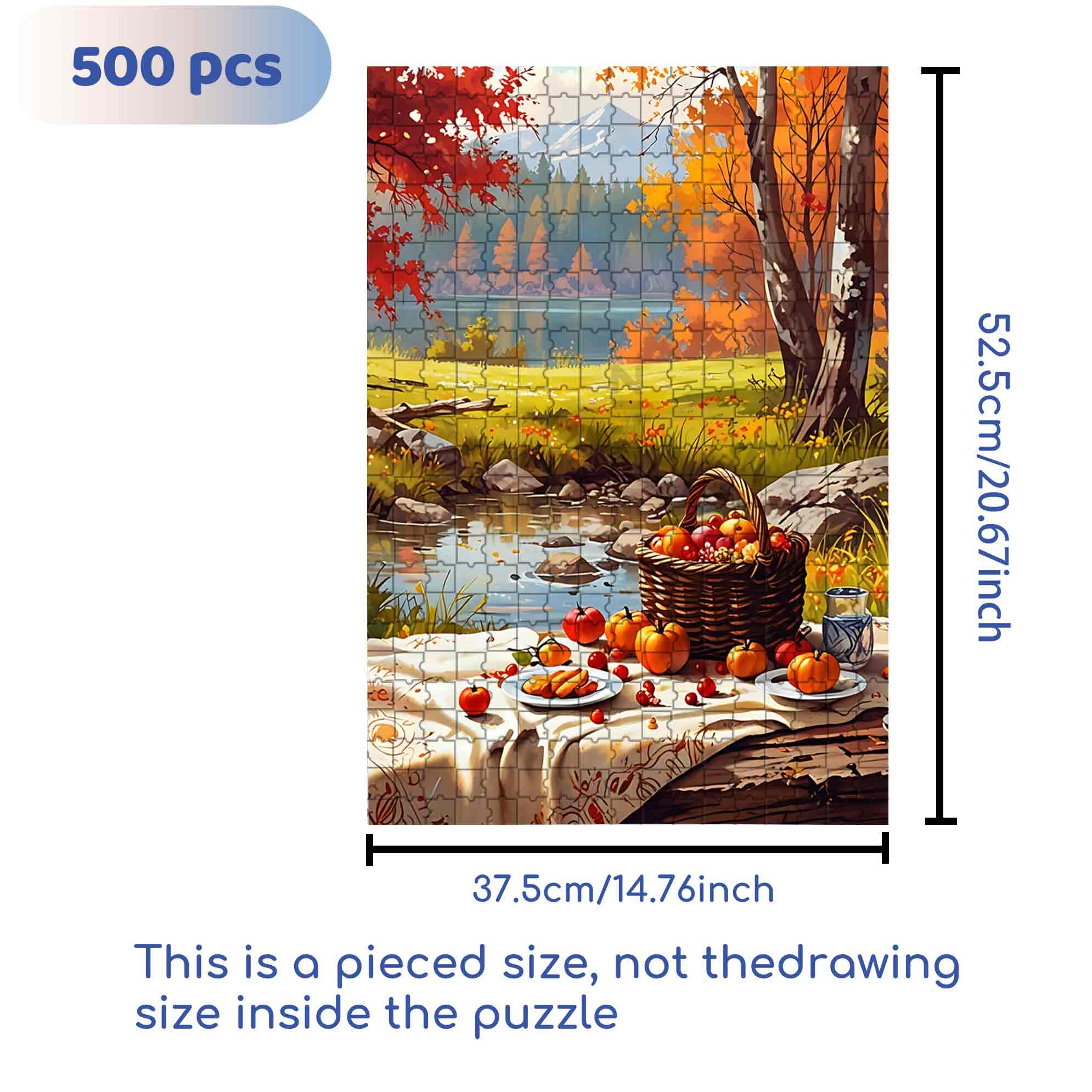 Autumn Picnic 500pcs/1000pcs Jigsaw Puzzle, Scratch-Resistant, Paper Material, Interactive Family Game & Brain-Boosting DIY Decor, Perfect for Halloween, Christmas & New Year Gifts, Family Puzzle Game