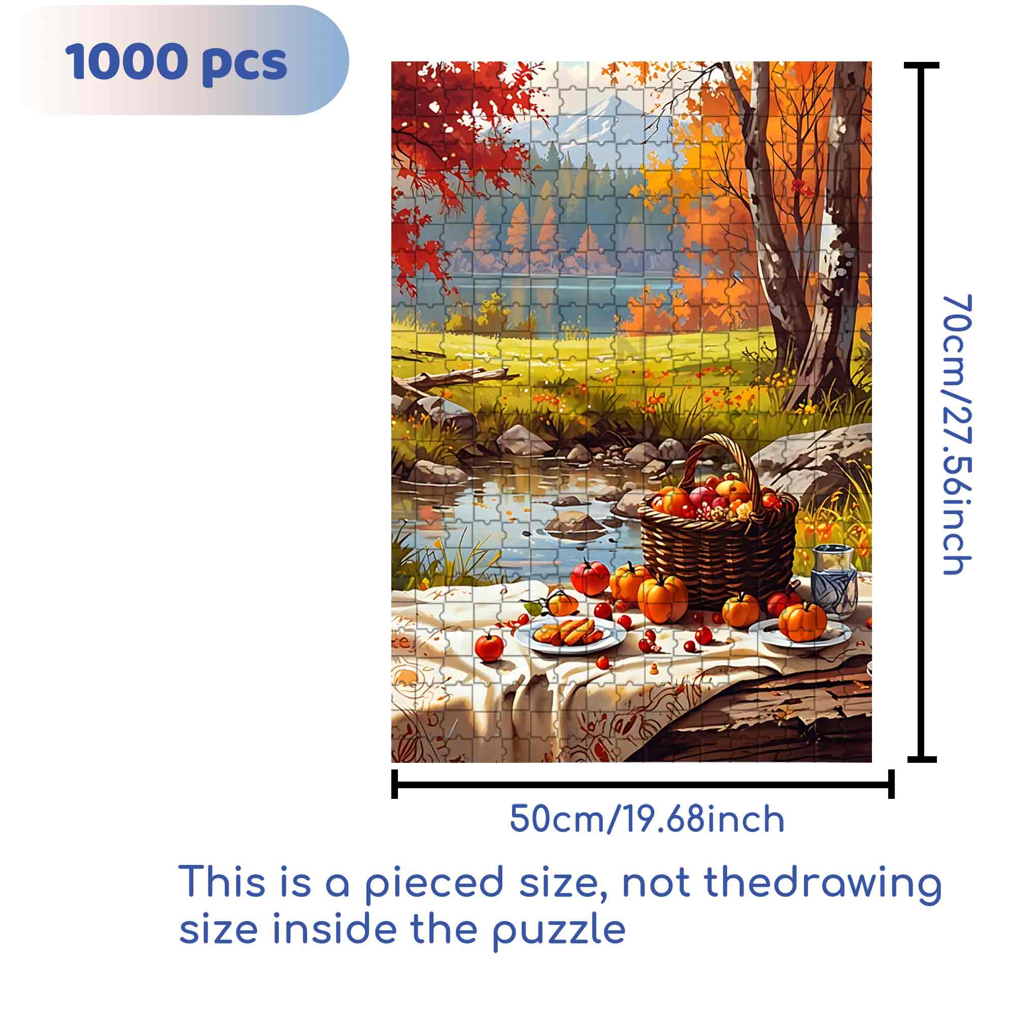 Autumn Picnic 500pcs/1000pcs Jigsaw Puzzle, Scratch-Resistant, Paper Material, Interactive Family Game & Brain-Boosting DIY Decor, Perfect for Halloween, Christmas & New Year Gifts, Family Puzzle Game