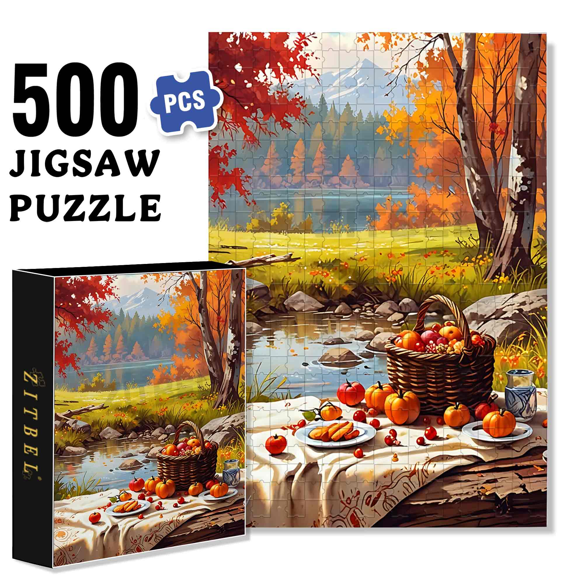Autumn Picnic 500pcs/1000pcs Jigsaw Puzzle, Scratch-Resistant, Paper Material, Interactive Family Game & Brain-Boosting DIY Decor, Perfect for Halloween, Christmas & New Year Gifts, Family Puzzle Game