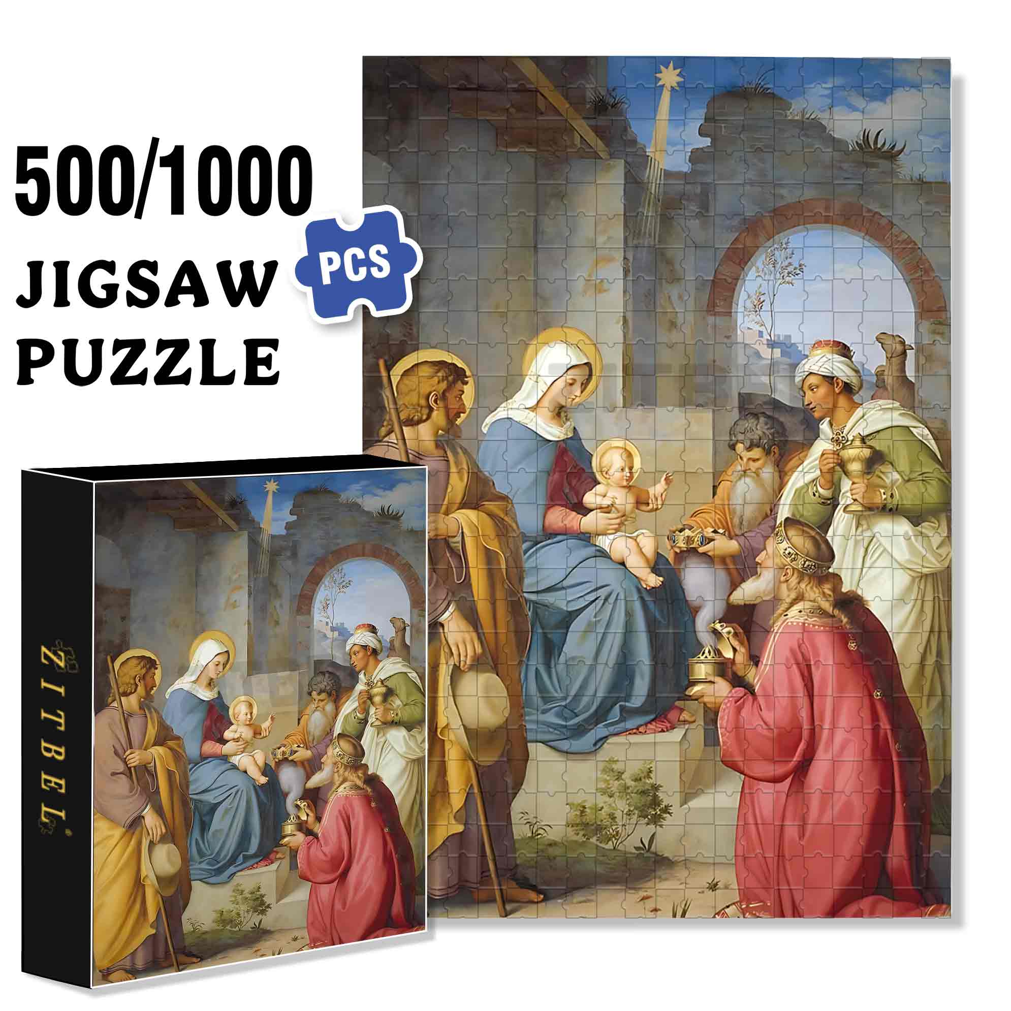 Bible Stories 2 500pcs/1000pcs Jigsaw Puzzle, Scratch-Resistant, Paper Material, Interactive Family Game & Brain-Boosting DIY Decor, Perfect for Halloween, Christmas & New Year Gifts, Family Puzzle Game