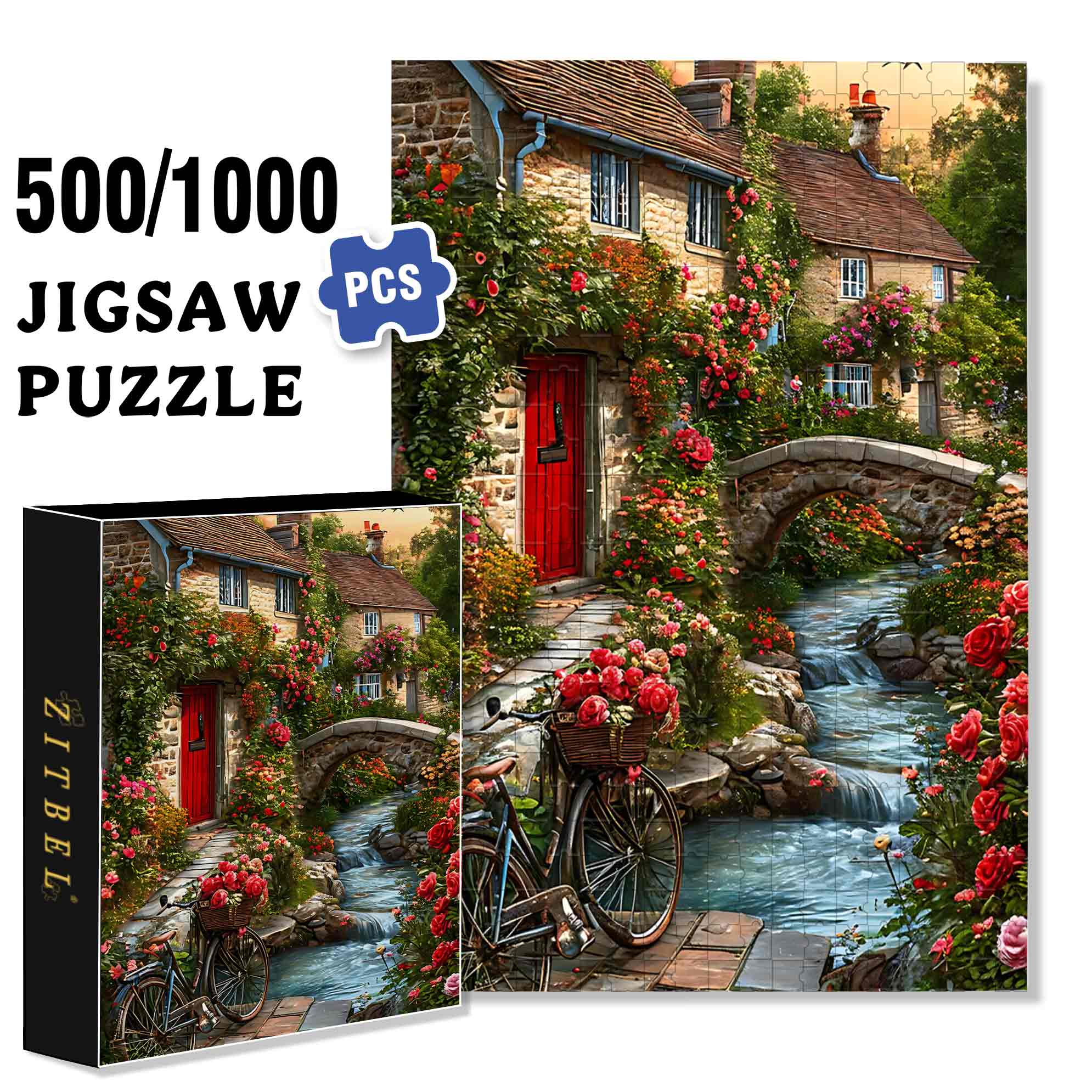 Bike 500pcs/1000pcs Jigsaw Puzzle, Scratch-Resistant, Paper Material, Interactive Family Game & Brain-Boosting DIY Decor, Perfect for Halloween, Christmas & New Year Gifts, Family Puzzle Game