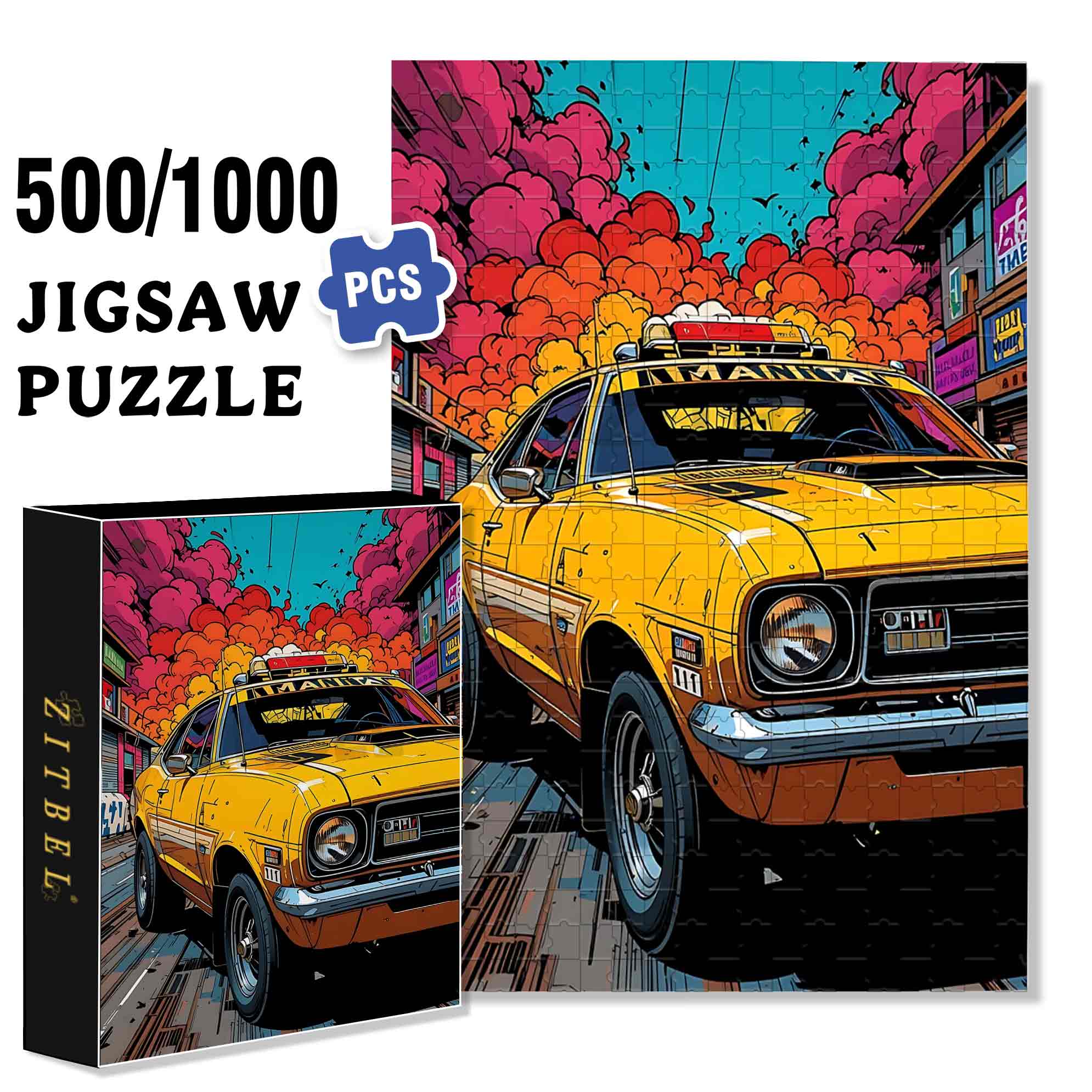 Car 500pcs/1000pcs Jigsaw Puzzle, Scratch-Resistant, Paper Material, Interactive Family Game & Brain-Boosting DIY Decor, Perfect for Halloween, Christmas & New Year Gifts, Family Puzzle Game