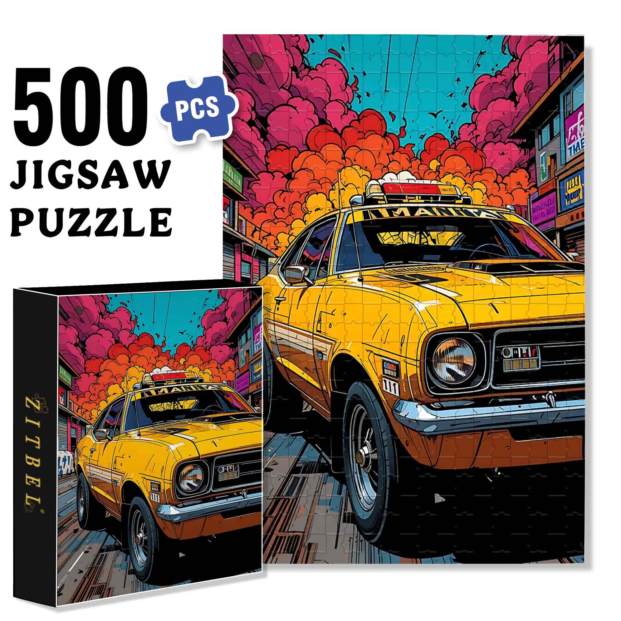 Car 500pcs/1000pcs Jigsaw Puzzle, Scratch-Resistant, Paper Material, Interactive Family Game & Brain-Boosting DIY Decor, Perfect for Halloween, Christmas & New Year Gifts, Family Puzzle Game