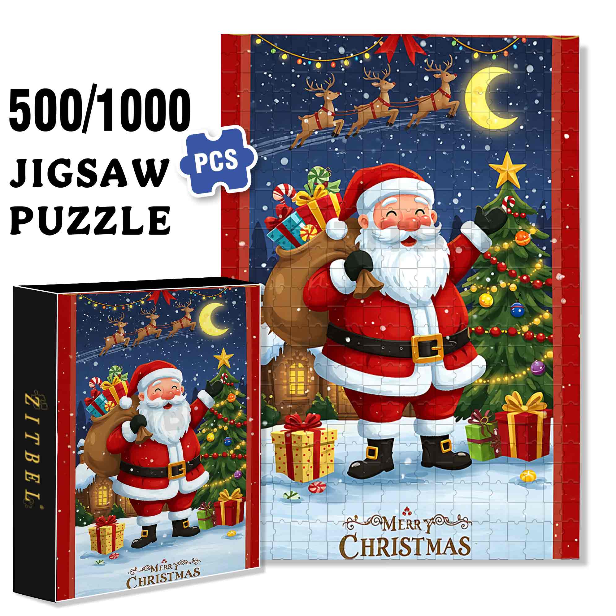 Christmas Card 500pcs/1000pcs Jigsaw Puzzle, Scratch-Resistant, Paper Material, Interactive Family Game & Brain-Boosting DIY Decor, Perfect for Halloween, Christmas & New Year Gifts, Family Puzzle Game