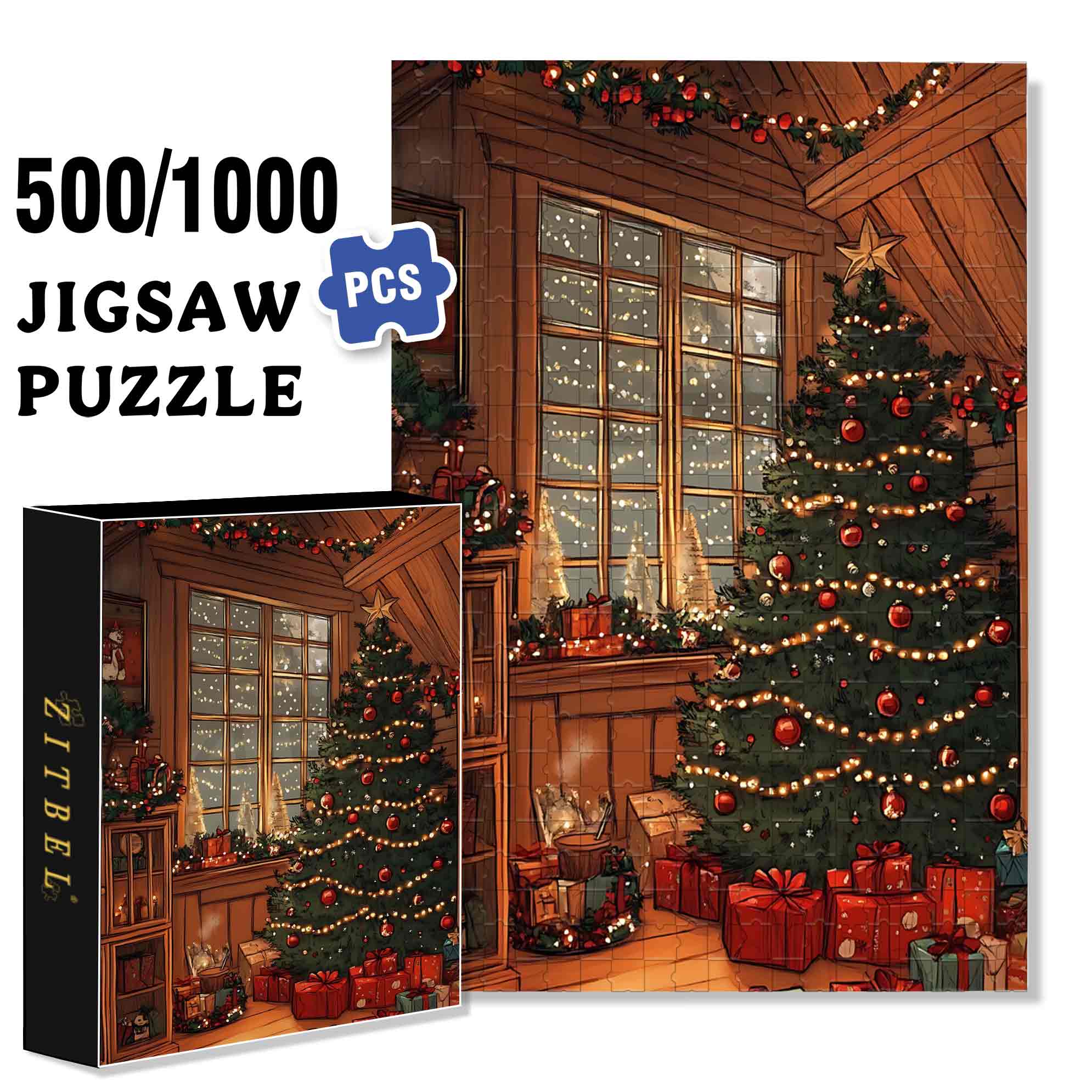 Christmas Decorations 500pcs/1000pcs Jigsaw Puzzle, Scratch-Resistant, Paper Material, Interactive Family Game & Brain-Boosting DIY Decor, Perfect for Halloween, Christmas & New Year Gifts, Family Puzzle Game