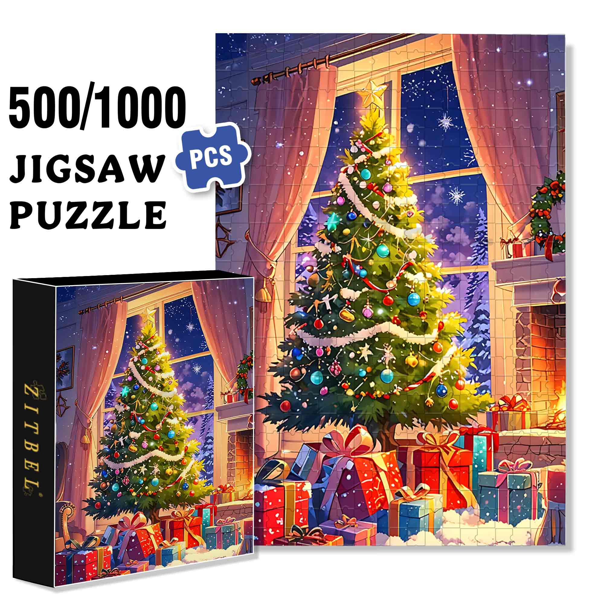 Christmas Phone Tree 500pcs/1000pcs Jigsaw Puzzle, Scratch-Resistant, Paper Material, Interactive Family Game & Brain-Boosting DIY Decor, Perfect for Halloween, Christmas & New Year Gifts, Family Puzzle Game