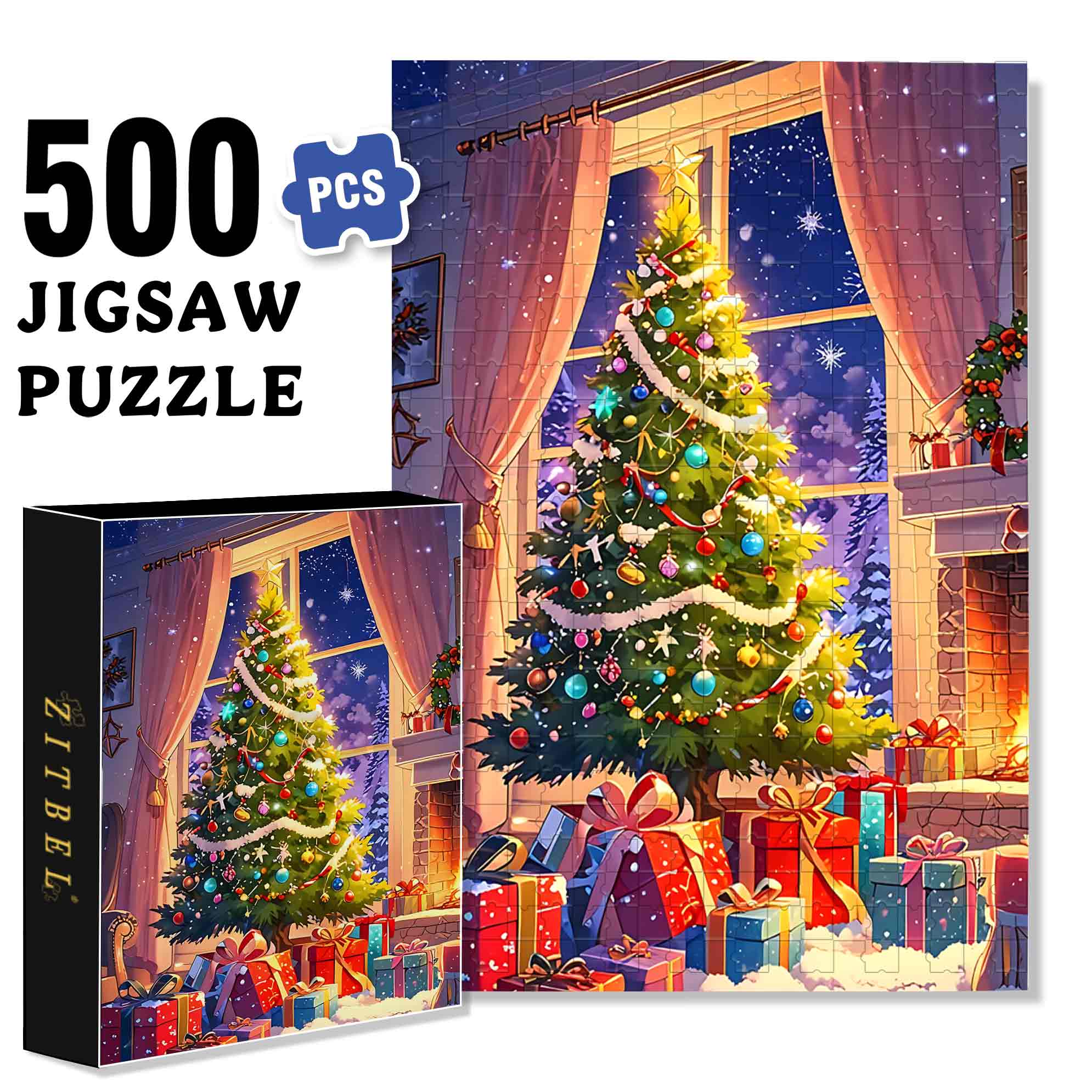 Christmas Phone Tree 500pcs/1000pcs Jigsaw Puzzle, Scratch-Resistant, Paper Material, Interactive Family Game & Brain-Boosting DIY Decor, Perfect for Halloween, Christmas & New Year Gifts, Family Puzzle Game