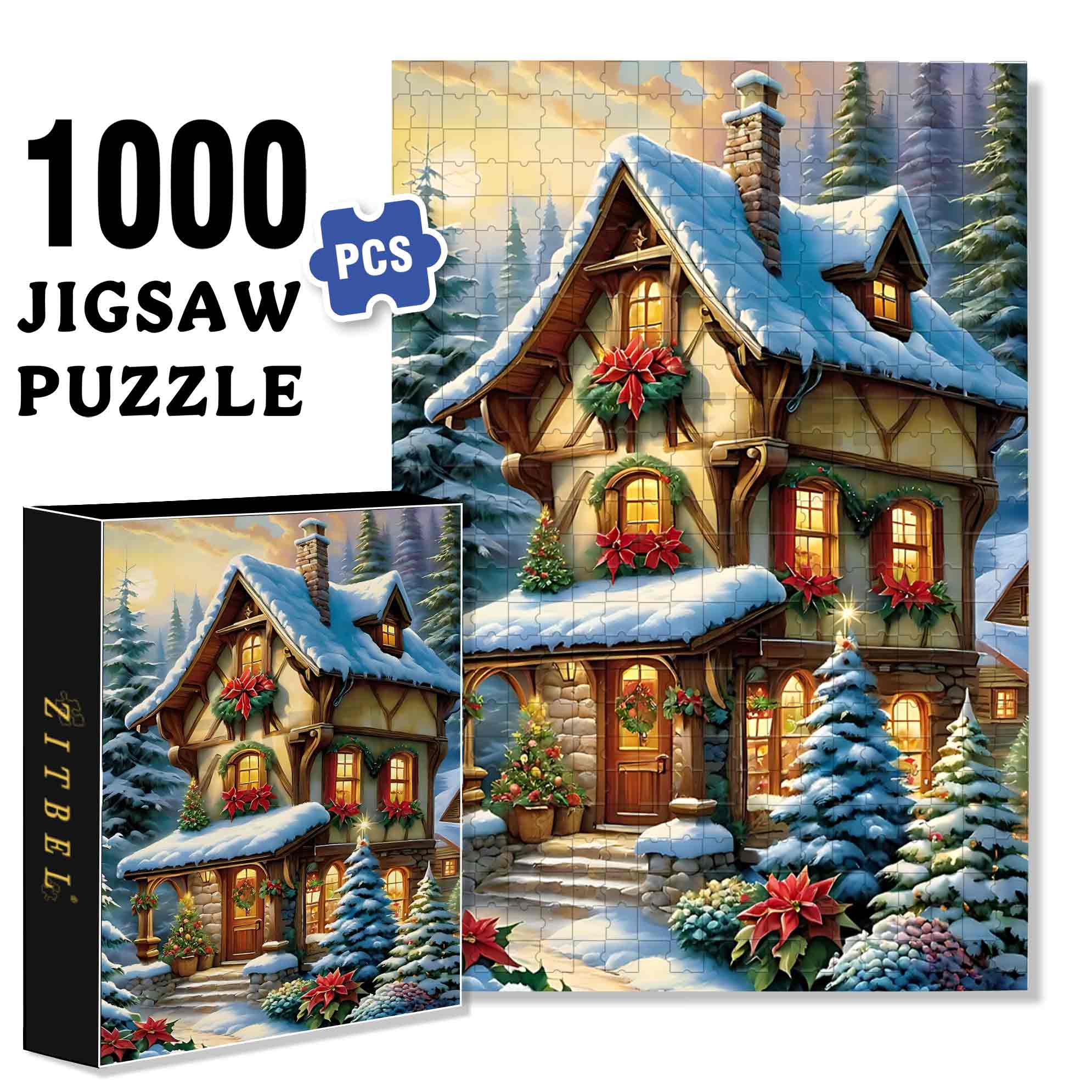 Christmas Snow House 500pcs/1000pcs Jigsaw Puzzle, Scratch-Resistant, Paper Material, Interactive Family Game & Brain-Boosting DIY Decor, Perfect for Halloween, Christmas & New Year Gifts, Family Puzzle Game