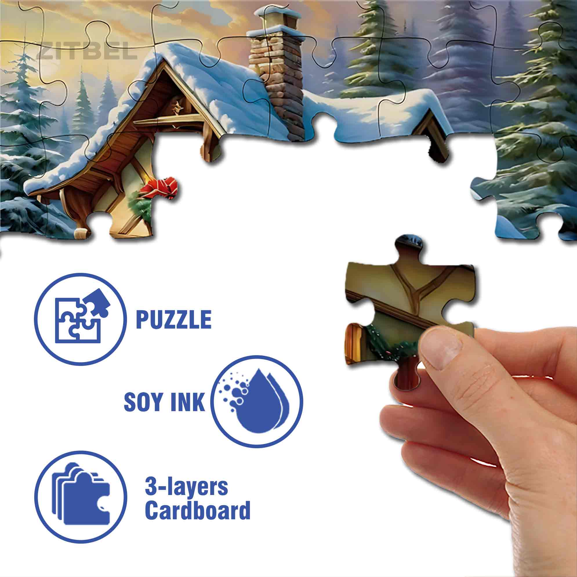 Christmas Snow House 500pcs/1000pcs Jigsaw Puzzle, Scratch-Resistant, Paper Material, Interactive Family Game & Brain-Boosting DIY Decor, Perfect for Halloween, Christmas & New Year Gifts, Family Puzzle Game