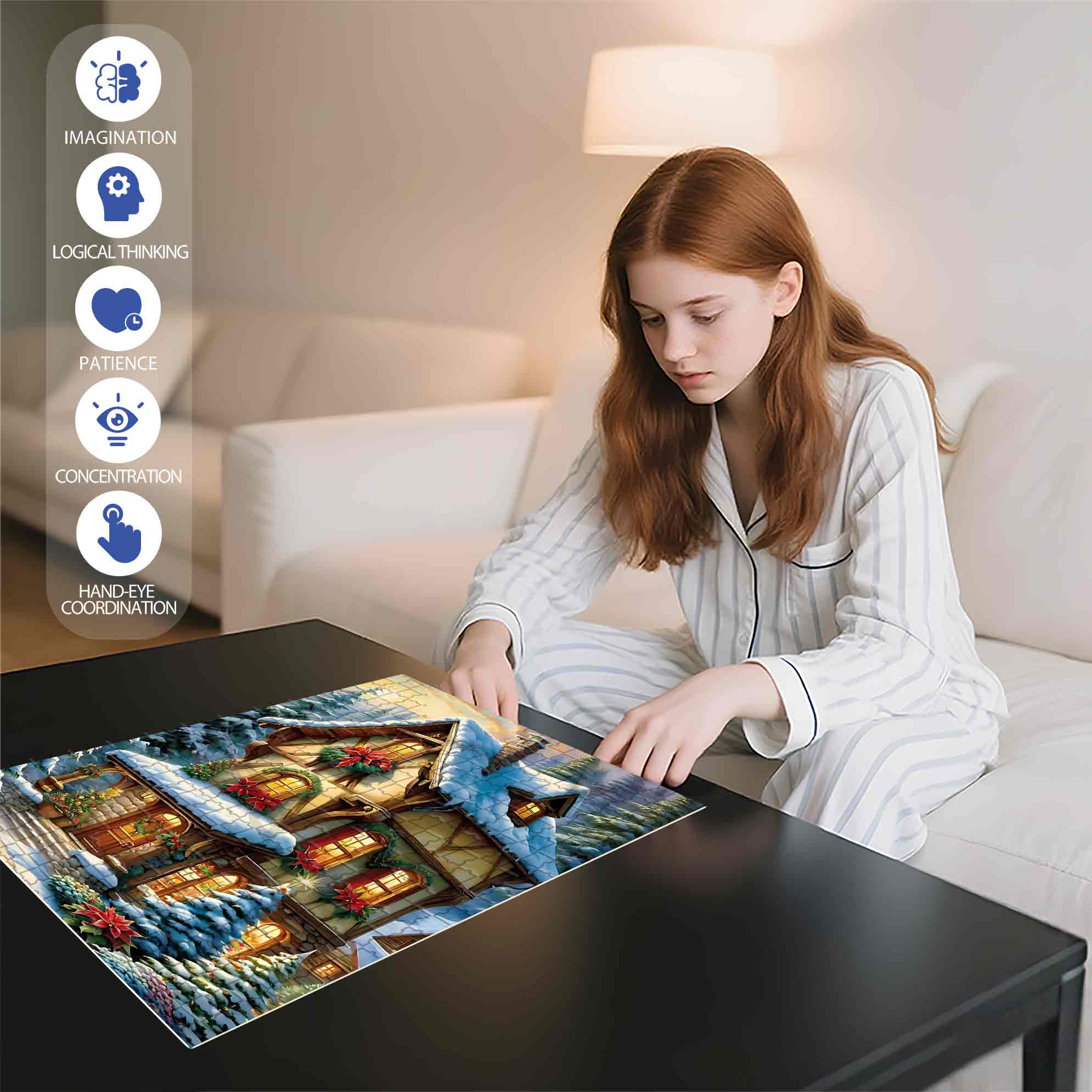 Christmas Snow House 500pcs/1000pcs Jigsaw Puzzle, Scratch-Resistant, Paper Material, Interactive Family Game & Brain-Boosting DIY Decor, Perfect for Halloween, Christmas & New Year Gifts, Family Puzzle Game