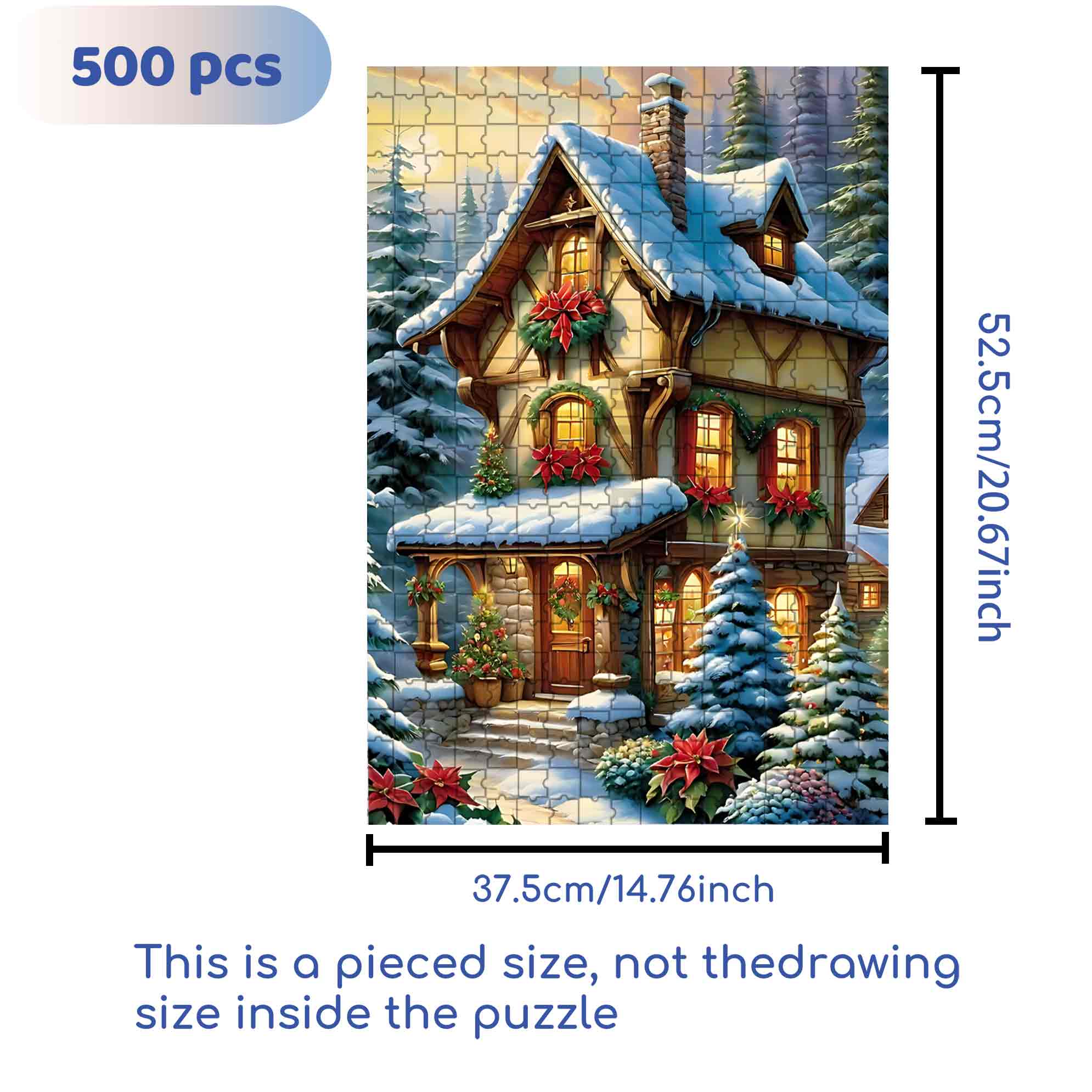 Christmas Snow House 500pcs/1000pcs Jigsaw Puzzle, Scratch-Resistant, Paper Material, Interactive Family Game & Brain-Boosting DIY Decor, Perfect for Halloween, Christmas & New Year Gifts, Family Puzzle Game