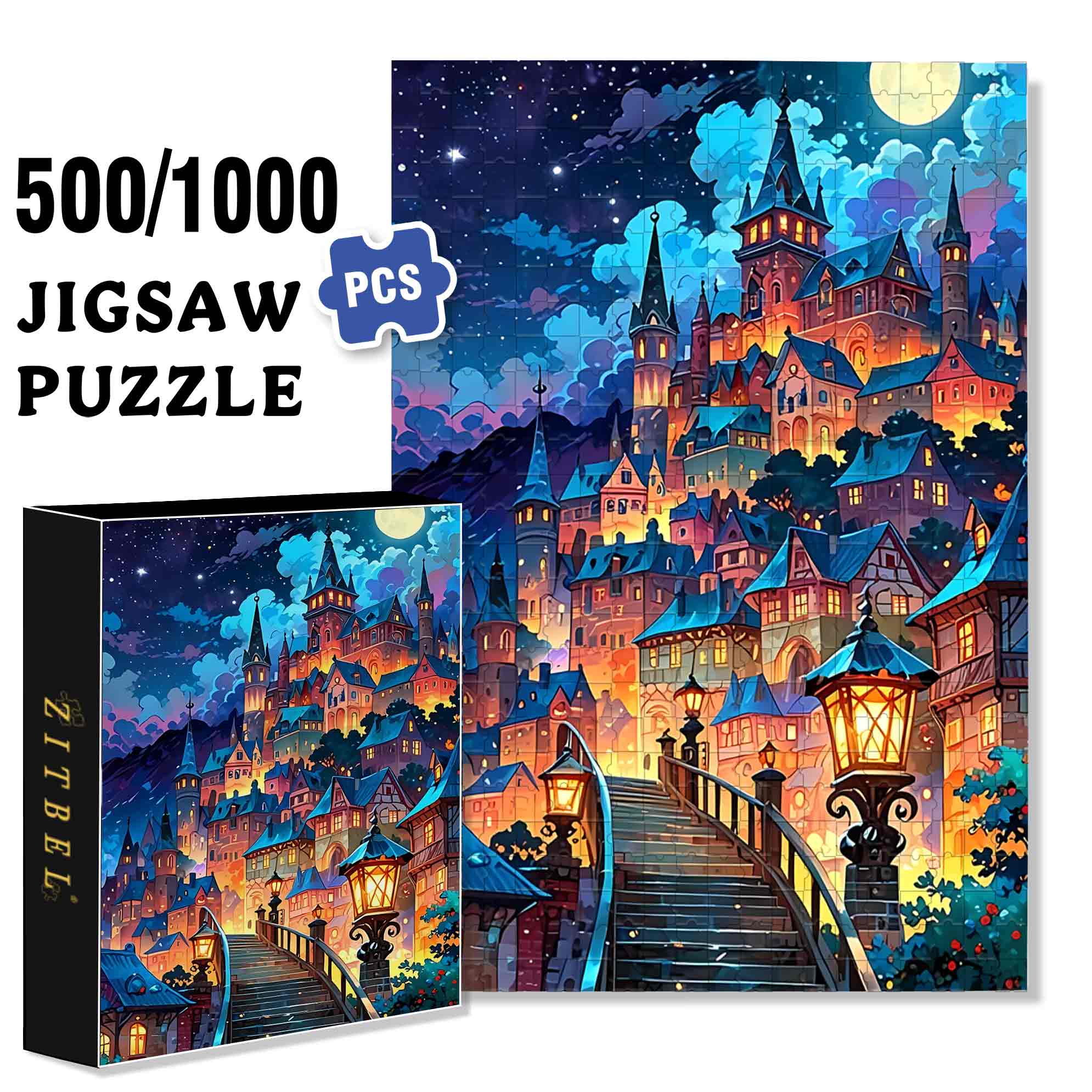 Color Castle 500pcs/1000pcs Jigsaw Puzzle, Scratch-Resistant, Paper Material, Interactive Family Game & Brain-Boosting DIY Decor, Perfect for Halloween, Christmas & New Year Gifts, Family Puzzle Game
