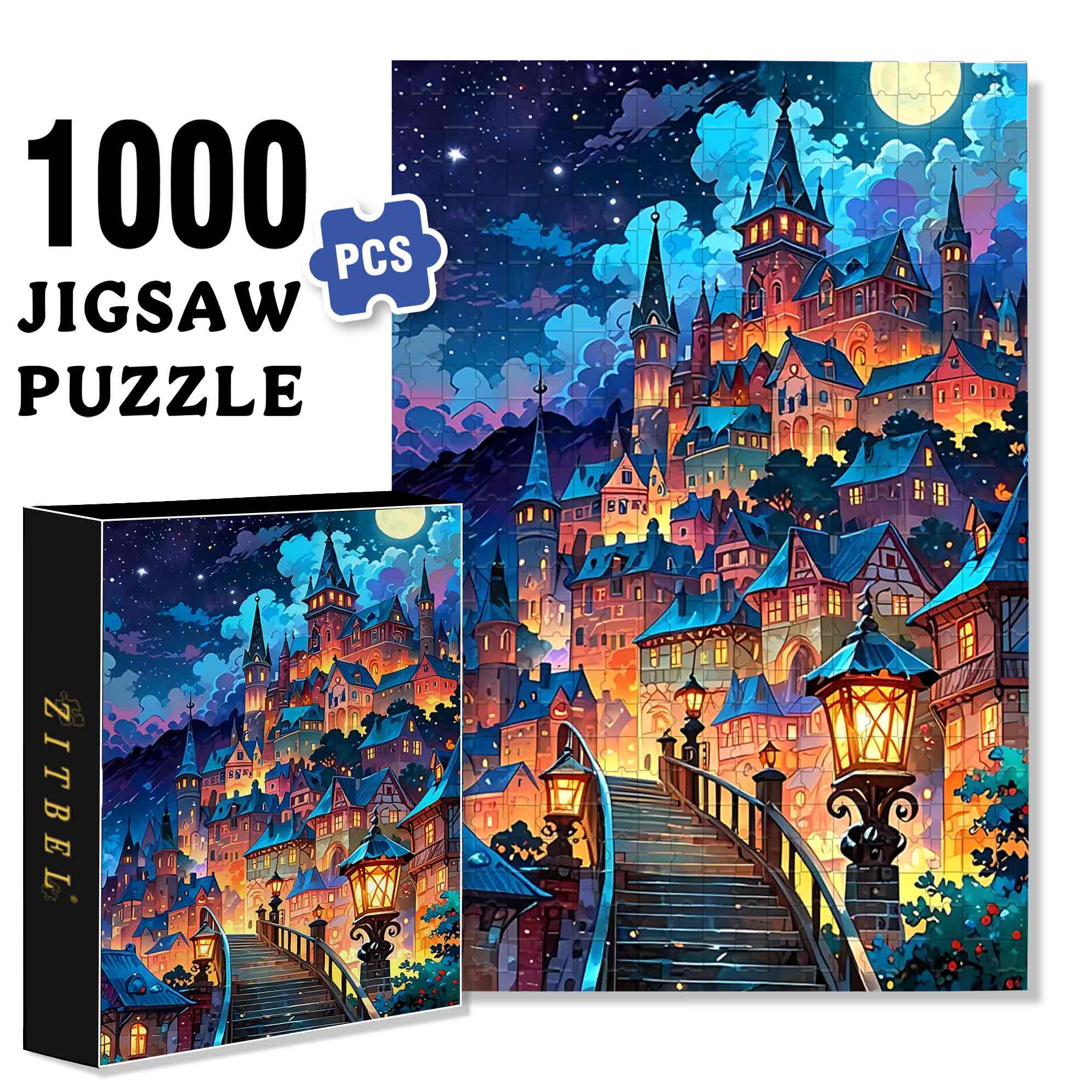 Color Castle 500pcs/1000pcs Jigsaw Puzzle, Scratch-Resistant, Paper Material, Interactive Family Game & Brain-Boosting DIY Decor, Perfect for Halloween, Christmas & New Year Gifts, Family Puzzle Game