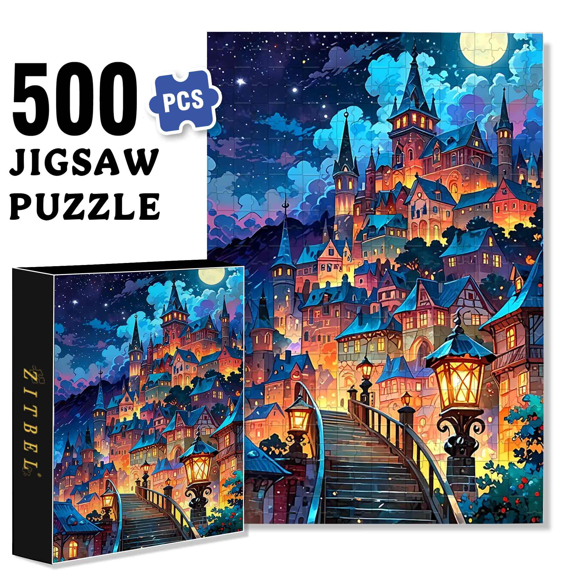 Color Castle 500pcs/1000pcs Jigsaw Puzzle, Scratch-Resistant, Paper Material, Interactive Family Game & Brain-Boosting DIY Decor, Perfect for Halloween, Christmas & New Year Gifts, Family Puzzle Game