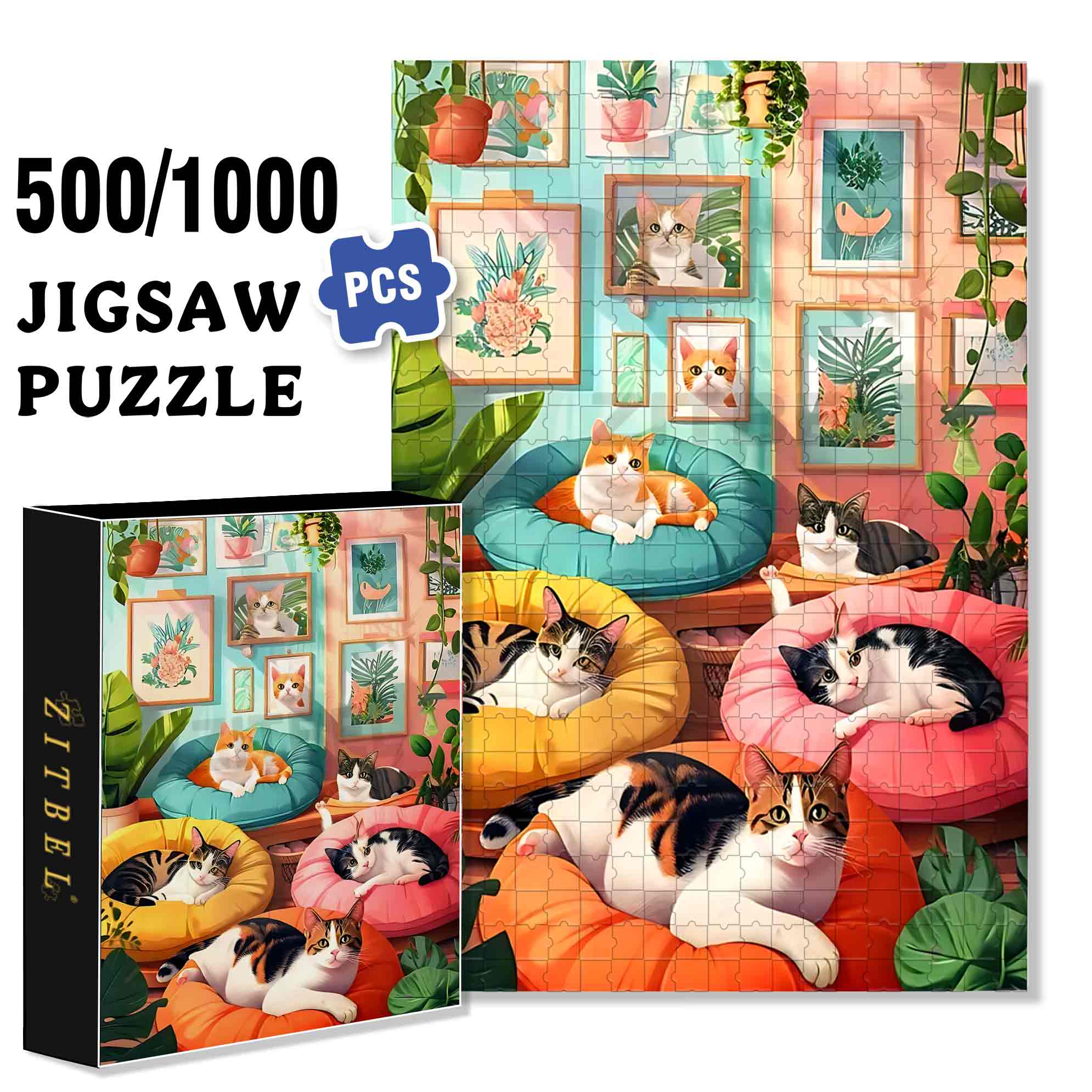 Colorful Pillows 500pcs/1000pcs Jigsaw Puzzle, Scratch-Resistant, Paper Material, Interactive Family Game & Brain-Boosting DIY Decor, Perfect for Halloween, Christmas & New Year Gifts, Family Puzzle Game