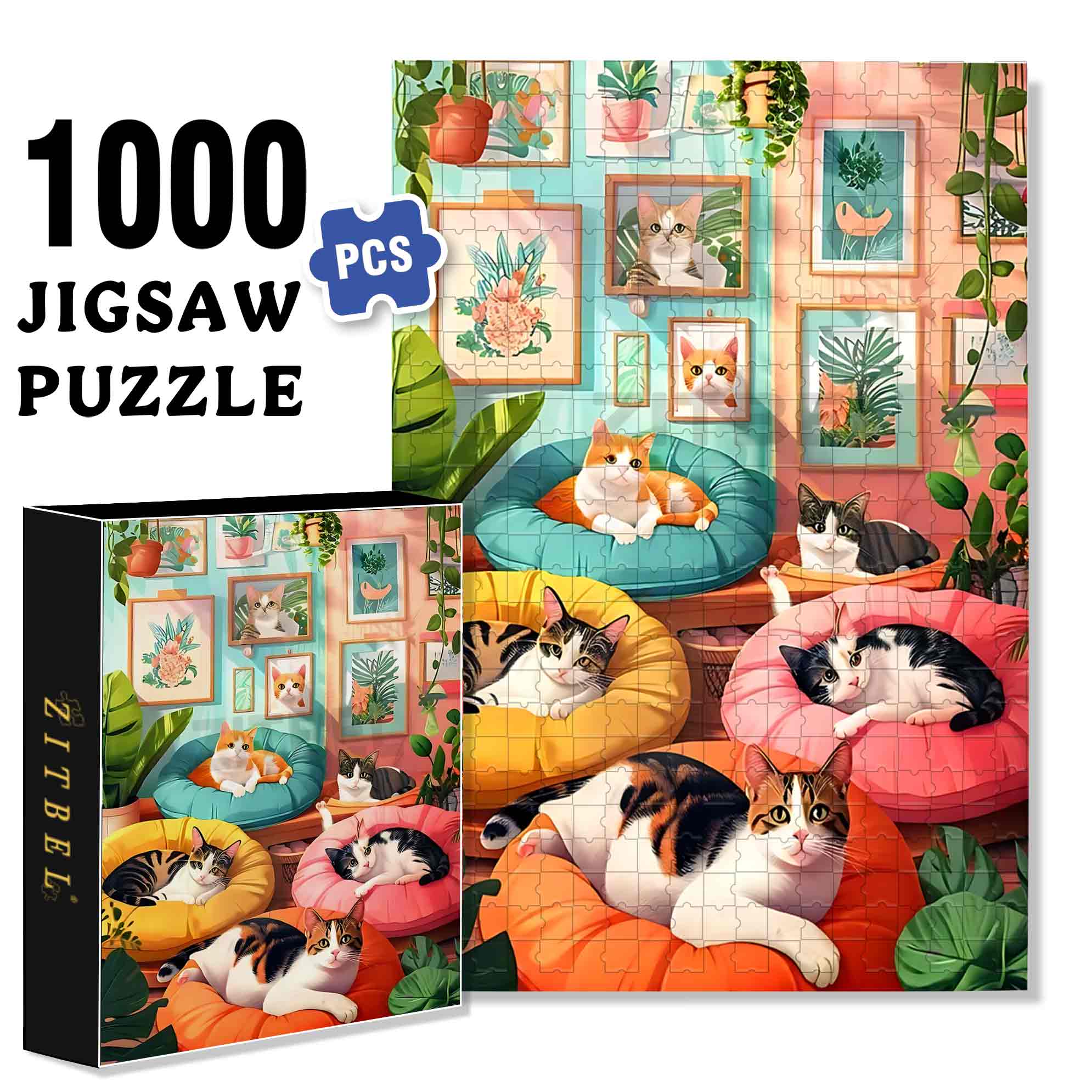 Colorful Pillows 500pcs/1000pcs Jigsaw Puzzle, Scratch-Resistant, Paper Material, Interactive Family Game & Brain-Boosting DIY Decor, Perfect for Halloween, Christmas & New Year Gifts, Family Puzzle Game