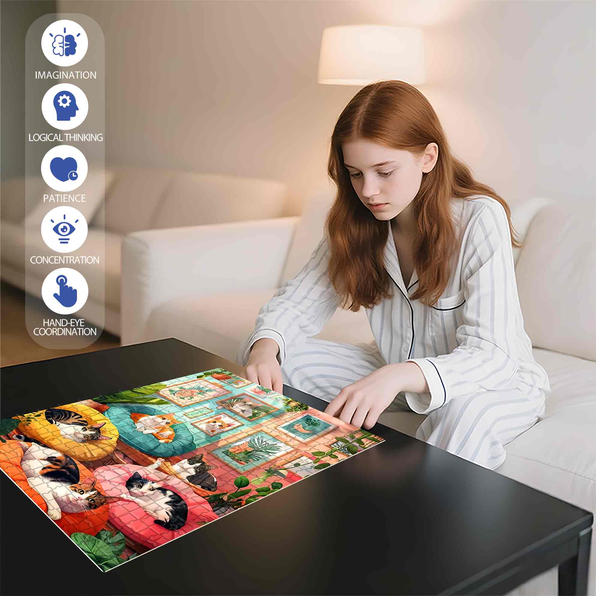 Colorful Pillows 500pcs/1000pcs Jigsaw Puzzle, Scratch-Resistant, Paper Material, Interactive Family Game & Brain-Boosting DIY Decor, Perfect for Halloween, Christmas & New Year Gifts, Family Puzzle Game