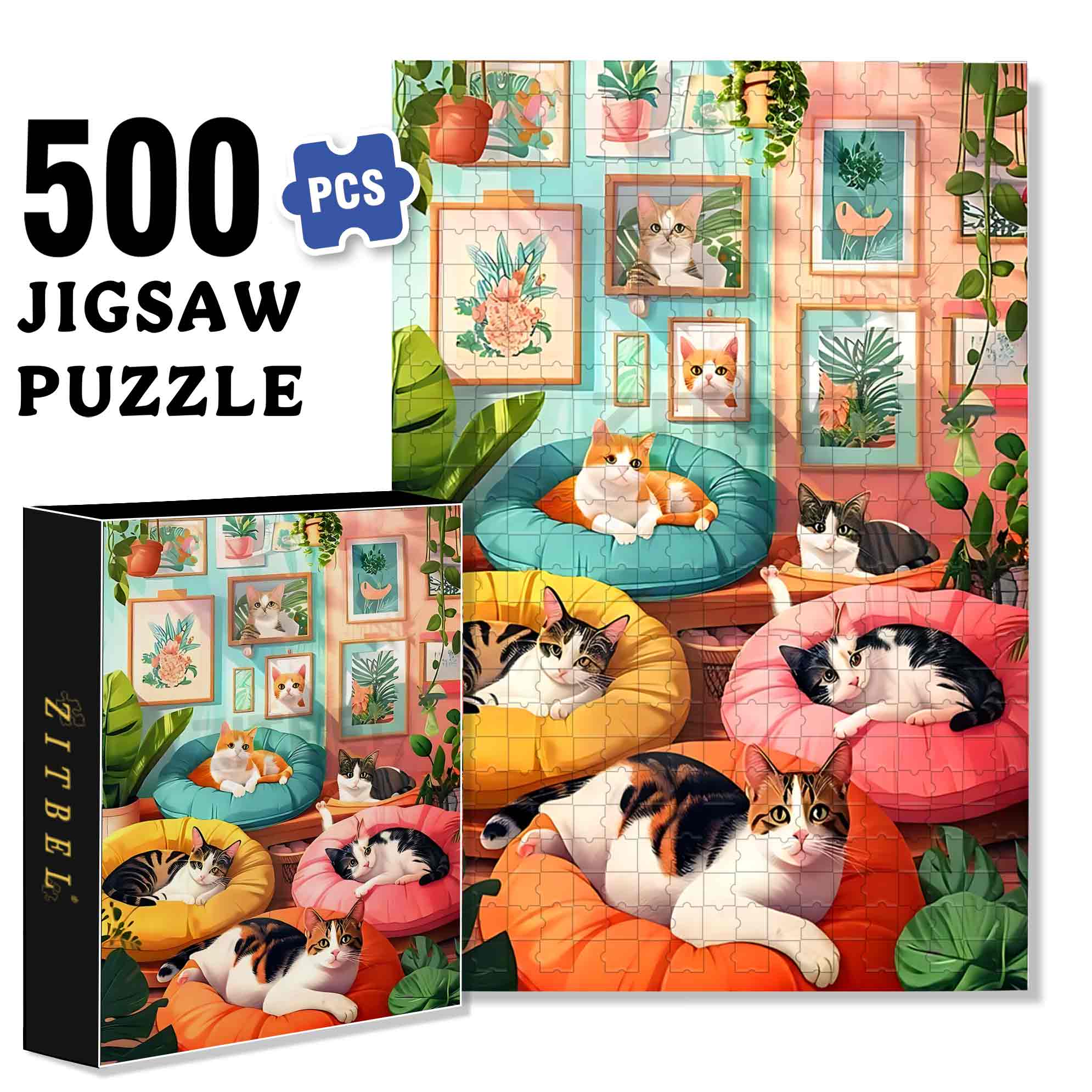Colorful Pillows 500pcs/1000pcs Jigsaw Puzzle, Scratch-Resistant, Paper Material, Interactive Family Game & Brain-Boosting DIY Decor, Perfect for Halloween, Christmas & New Year Gifts, Family Puzzle Game