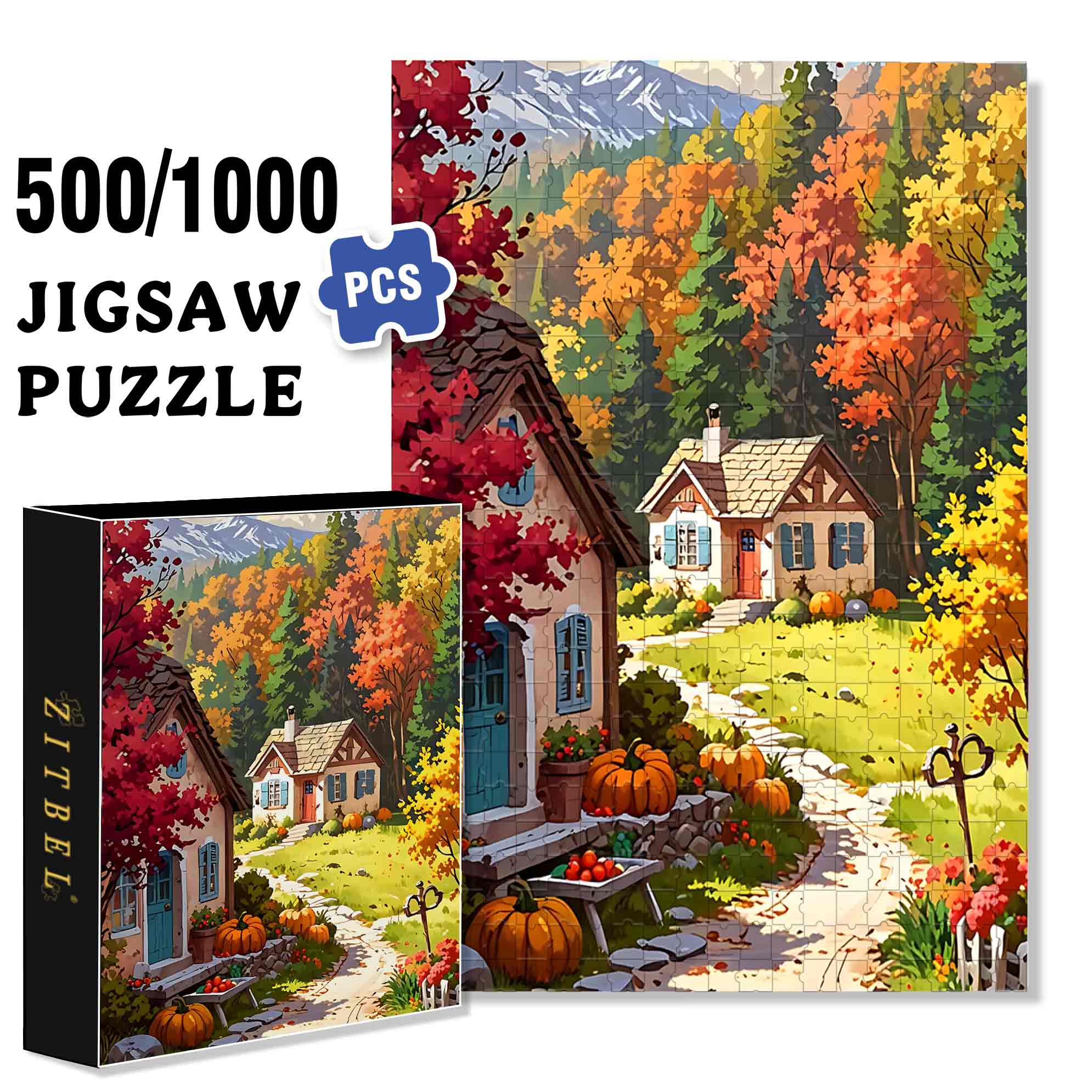 Country Road 500pcs/1000pcs Jigsaw Puzzle, Scratch-Resistant, Paper Material, Interactive Family Game & Brain-Boosting DIY Decor, Perfect for Halloween, Christmas & New Year Gifts, Family Puzzle Game