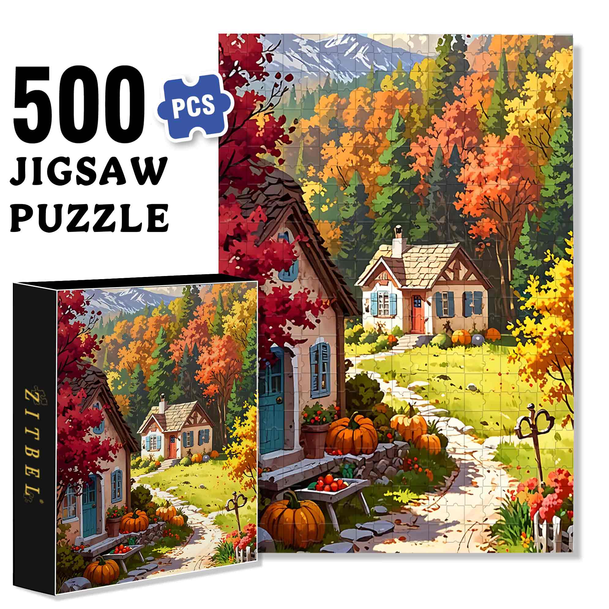 Country Road 500pcs/1000pcs Jigsaw Puzzle, Scratch-Resistant, Paper Material, Interactive Family Game & Brain-Boosting DIY Decor, Perfect for Halloween, Christmas & New Year Gifts, Family Puzzle Game