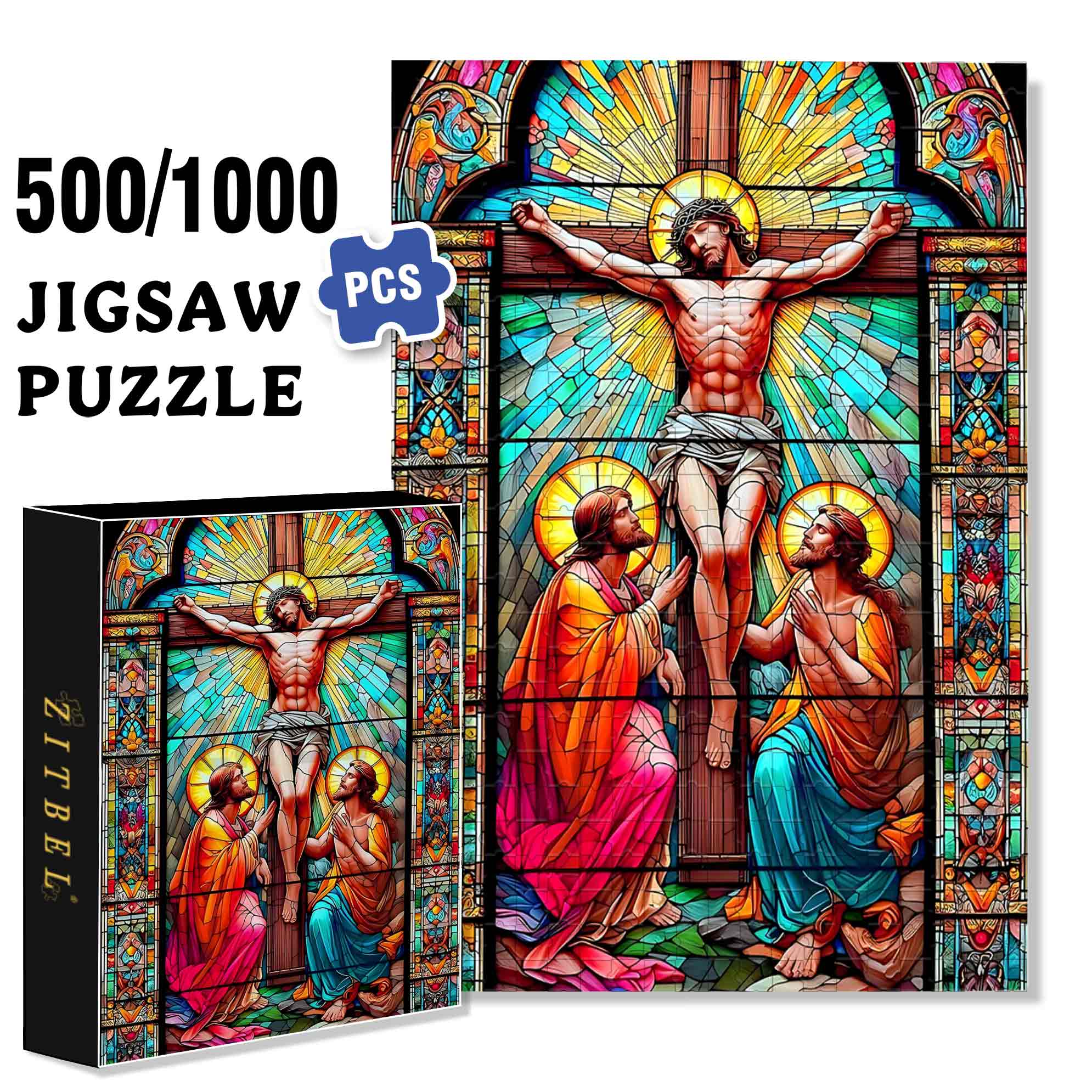 Cross 500pcs/1000pcs Jigsaw Puzzle, Scratch-Resistant, Paper Material, Interactive Family Game & Brain-Boosting DIY Decor, Perfect for Halloween, Christmas & New Year Gifts, Family Puzzle Game