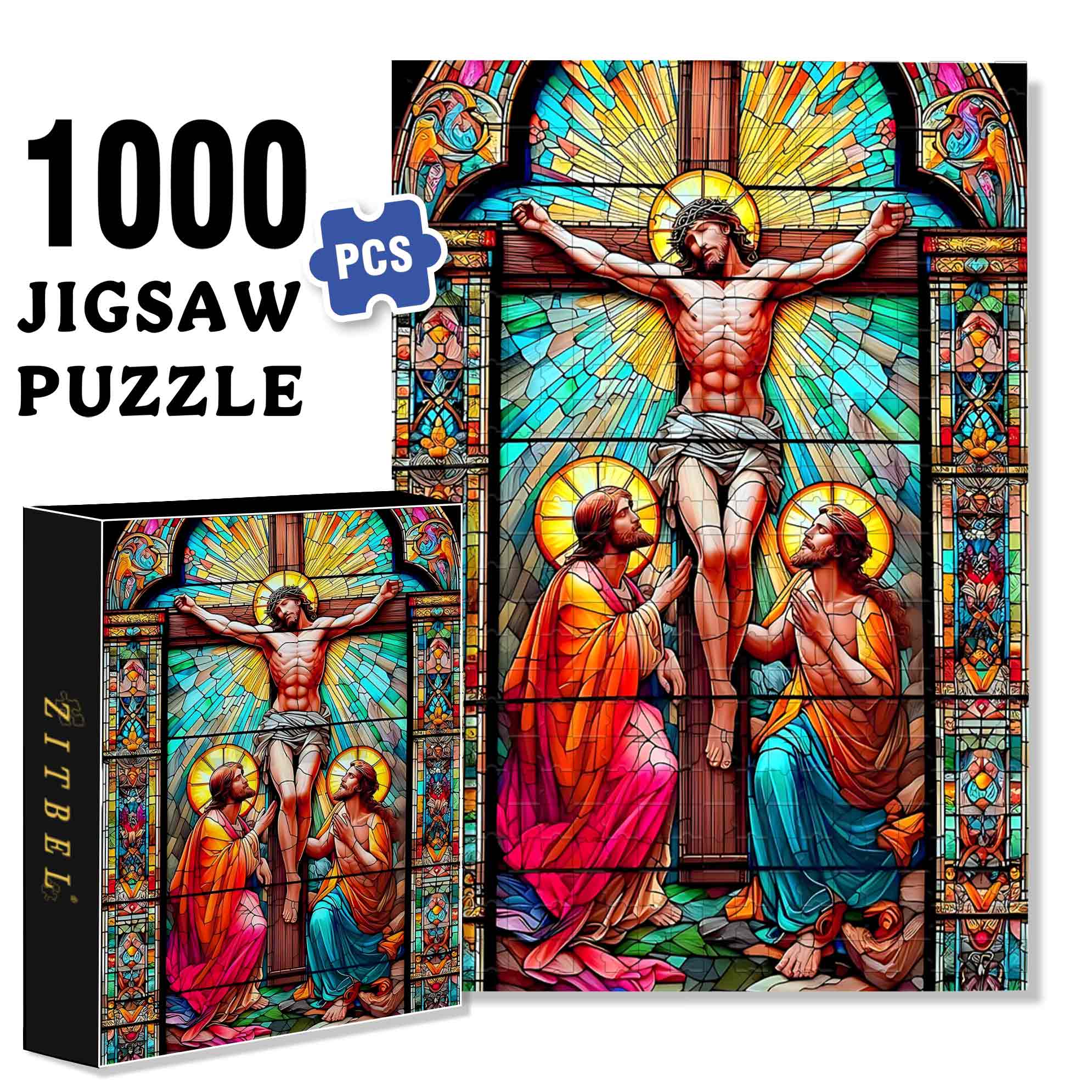 Cross 500pcs/1000pcs Jigsaw Puzzle, Scratch-Resistant, Paper Material, Interactive Family Game & Brain-Boosting DIY Decor, Perfect for Halloween, Christmas & New Year Gifts, Family Puzzle Game