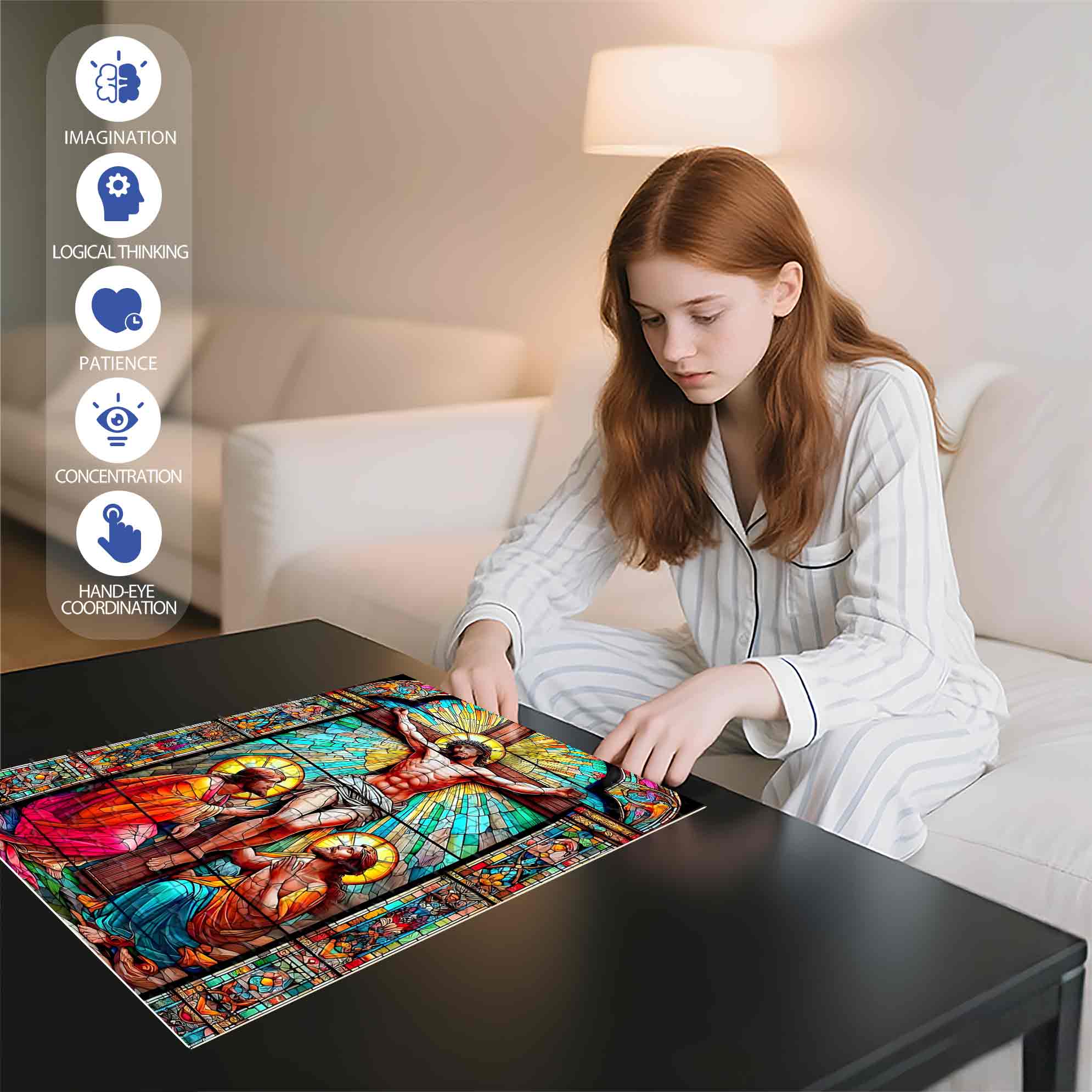 Cross 500pcs/1000pcs Jigsaw Puzzle, Scratch-Resistant, Paper Material, Interactive Family Game & Brain-Boosting DIY Decor, Perfect for Halloween, Christmas & New Year Gifts, Family Puzzle Game