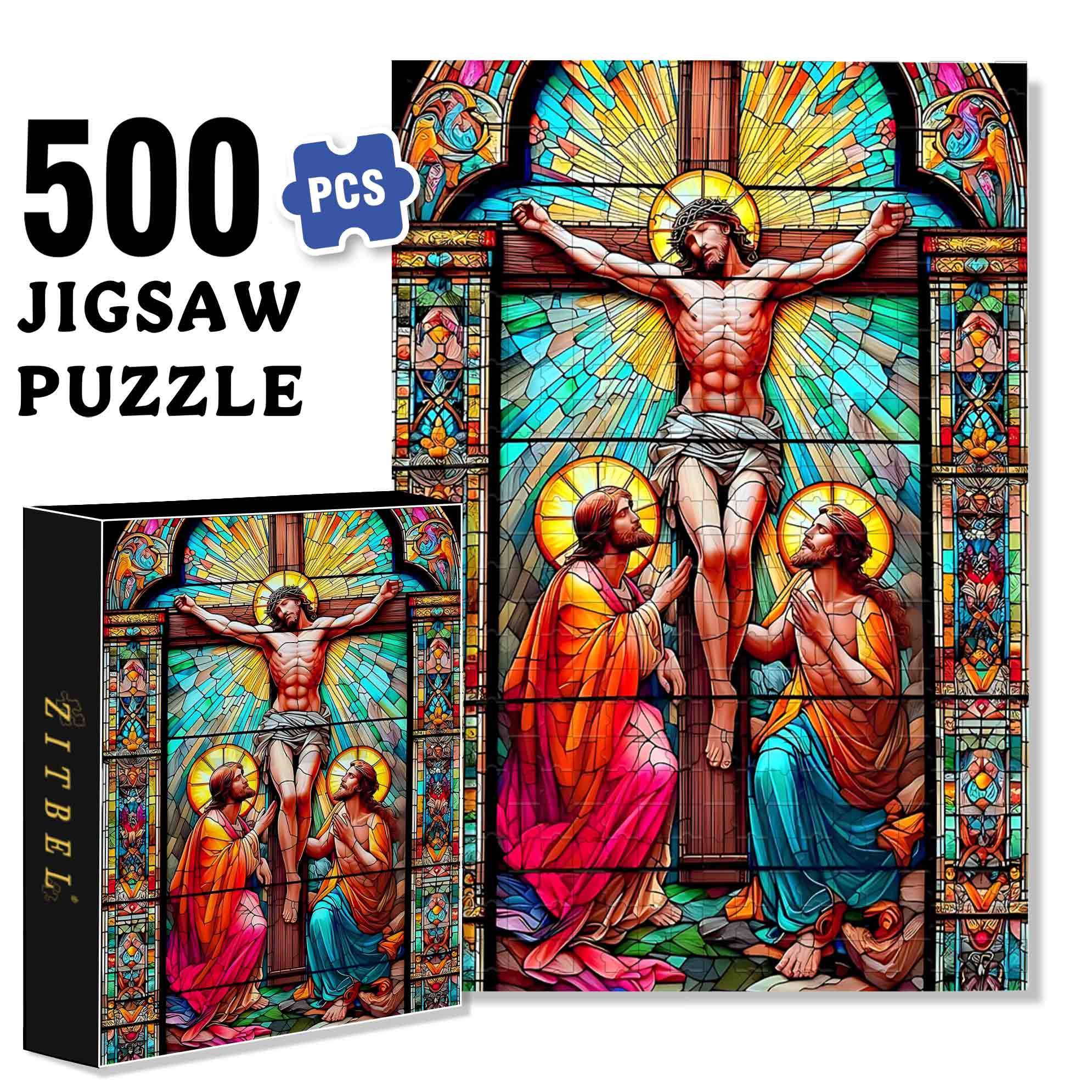 Cross 500pcs/1000pcs Jigsaw Puzzle, Scratch-Resistant, Paper Material, Interactive Family Game & Brain-Boosting DIY Decor, Perfect for Halloween, Christmas & New Year Gifts, Family Puzzle Game