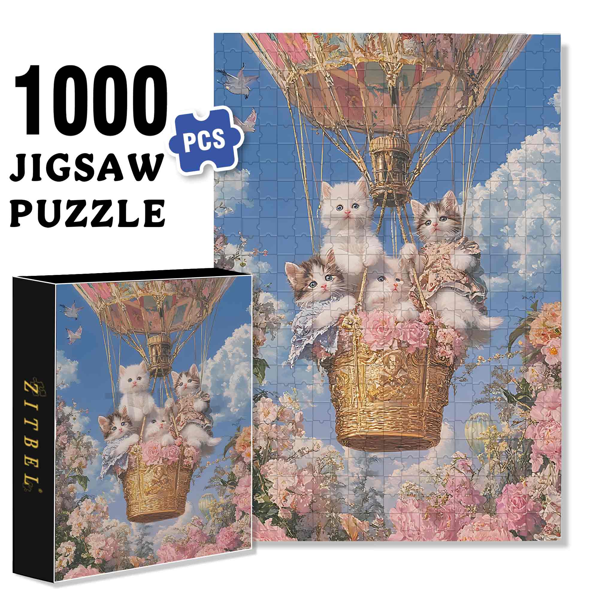 Cute White Cats 500pcs/1000pcs Jigsaw Puzzle, Scratch-Resistant, Paper Material, Interactive Family Game & Brain-Boosting DIY Decor, Perfect for Halloween, Christmas & New Year Gifts, Family Puzzle Game
