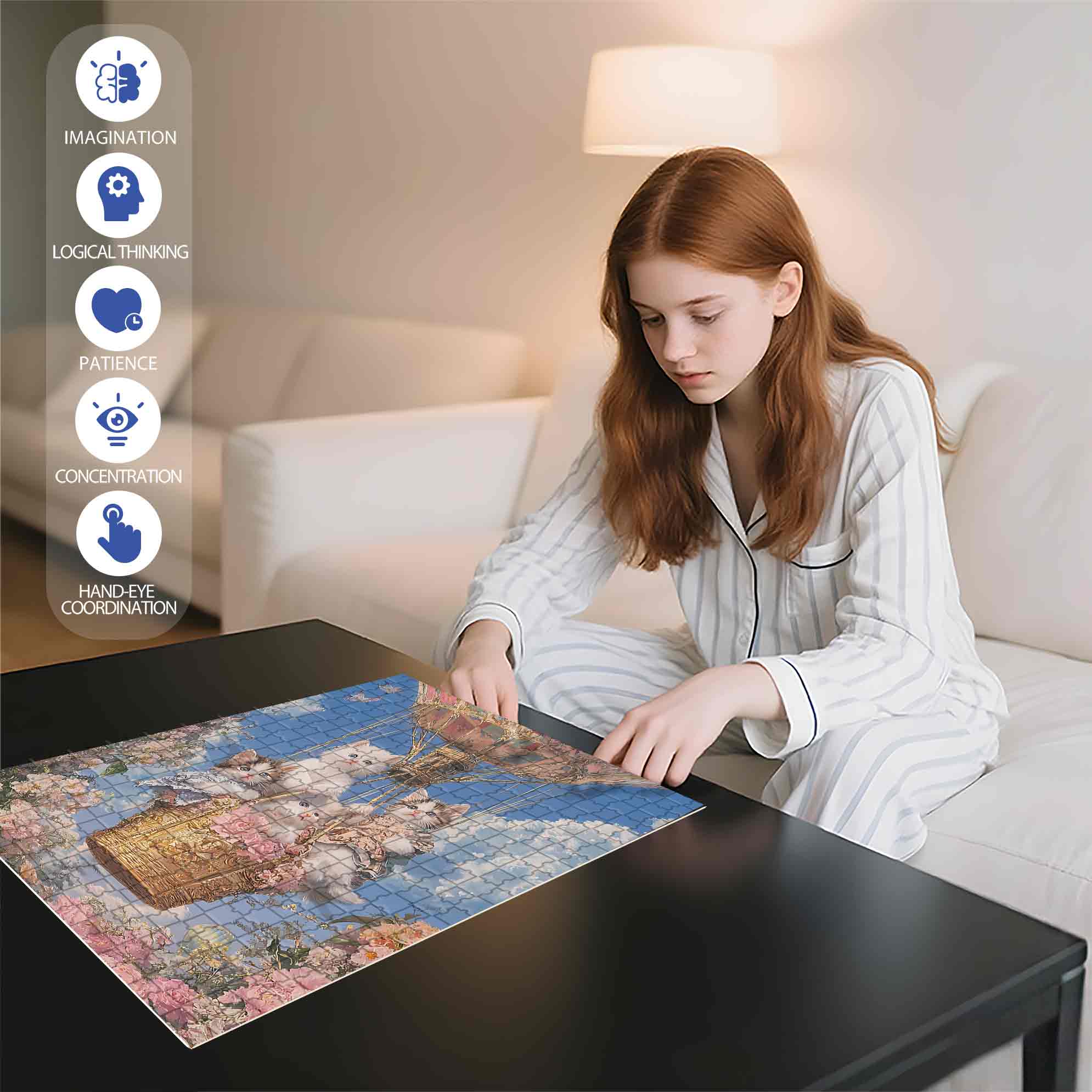Cute White Cats 500pcs/1000pcs Jigsaw Puzzle, Scratch-Resistant, Paper Material, Interactive Family Game & Brain-Boosting DIY Decor, Perfect for Halloween, Christmas & New Year Gifts, Family Puzzle Game