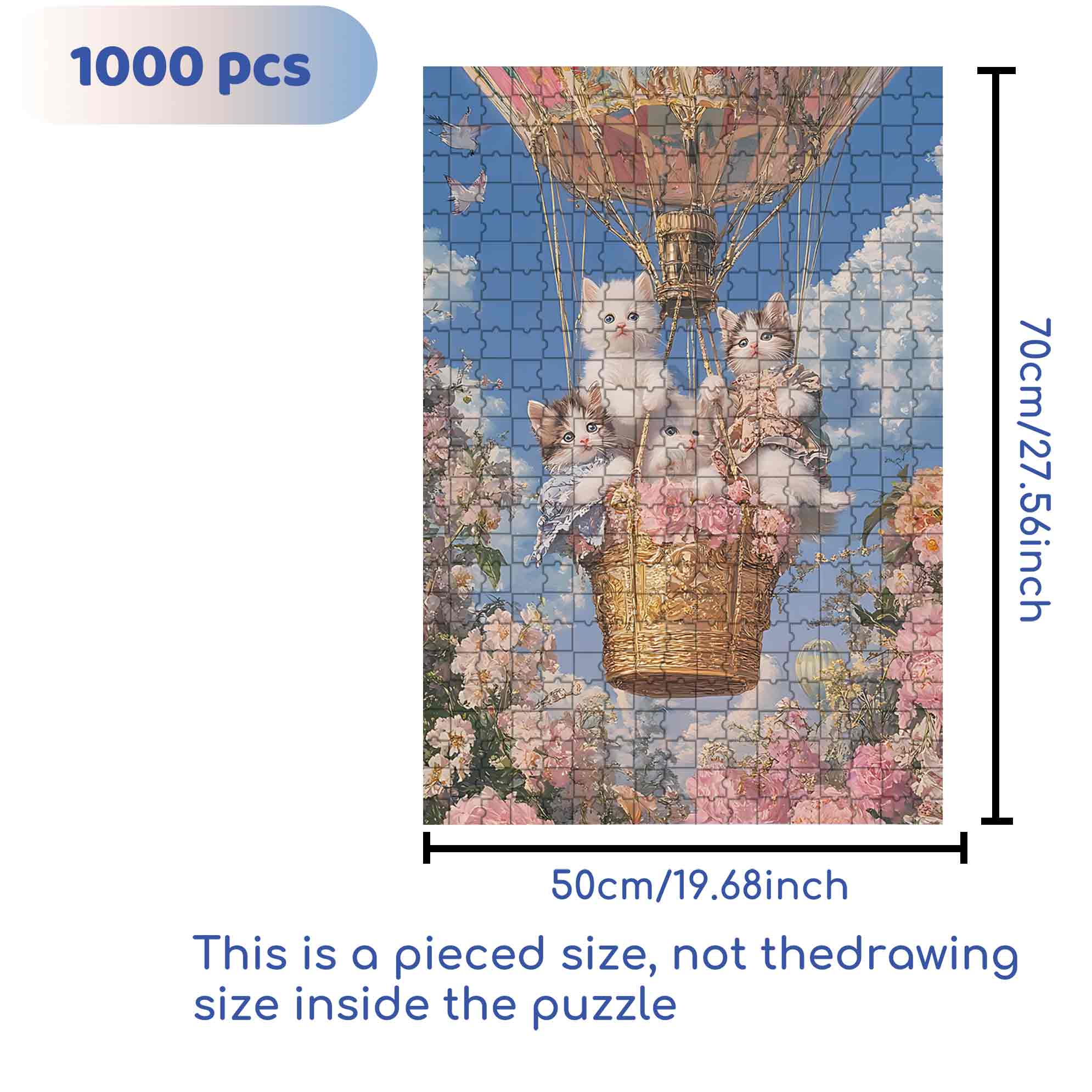 Cute White Cats 500pcs/1000pcs Jigsaw Puzzle, Scratch-Resistant, Paper Material, Interactive Family Game & Brain-Boosting DIY Decor, Perfect for Halloween, Christmas & New Year Gifts, Family Puzzle Game