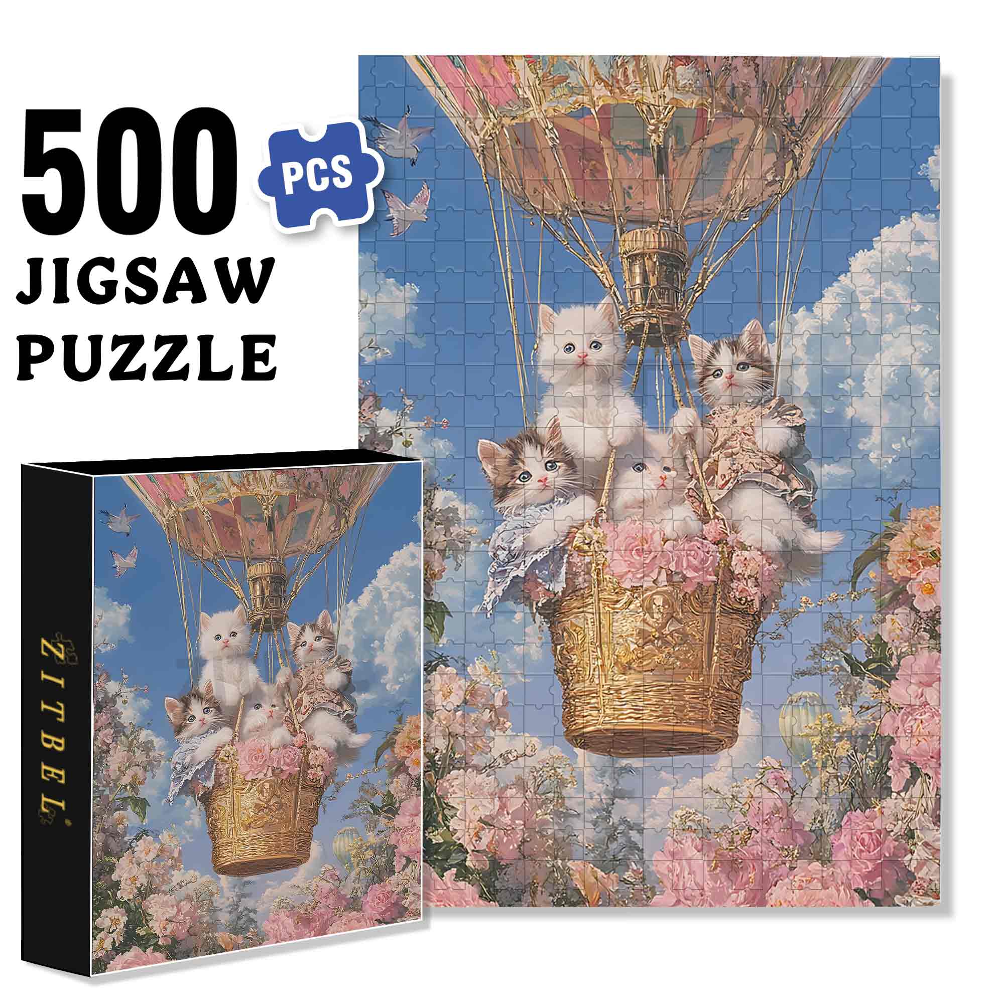 Cute White Cats 500pcs/1000pcs Jigsaw Puzzle, Scratch-Resistant, Paper Material, Interactive Family Game & Brain-Boosting DIY Decor, Perfect for Halloween, Christmas & New Year Gifts, Family Puzzle Game