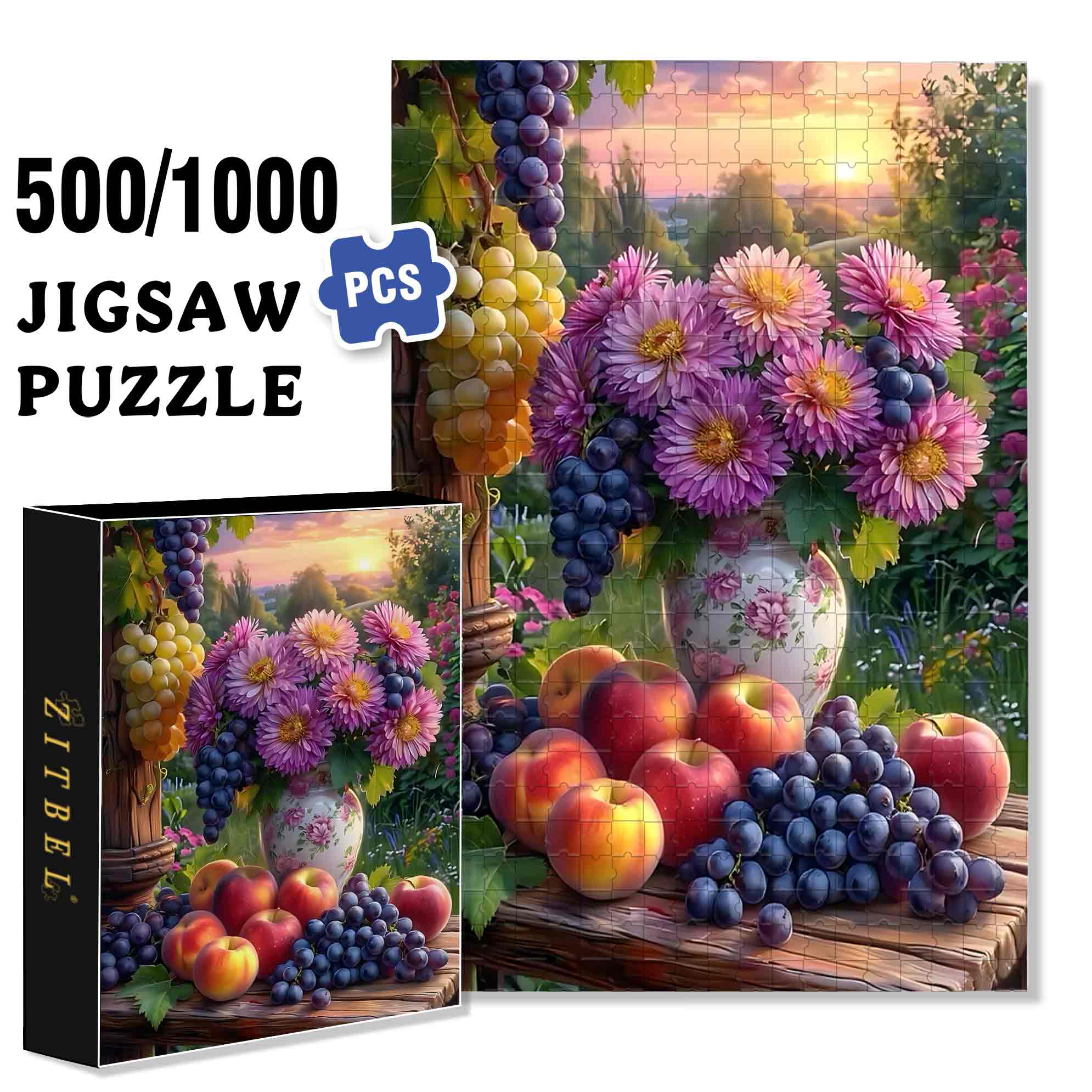 Dahlia & Grape  500pcs/1000pcs Jigsaw Puzzle, Scratch-Resistant, Paper Material, Interactive Family Game & Brain-Boosting DIY Decor, Perfect for Halloween, Christmas & New Year Gifts, Family Puzzle Game