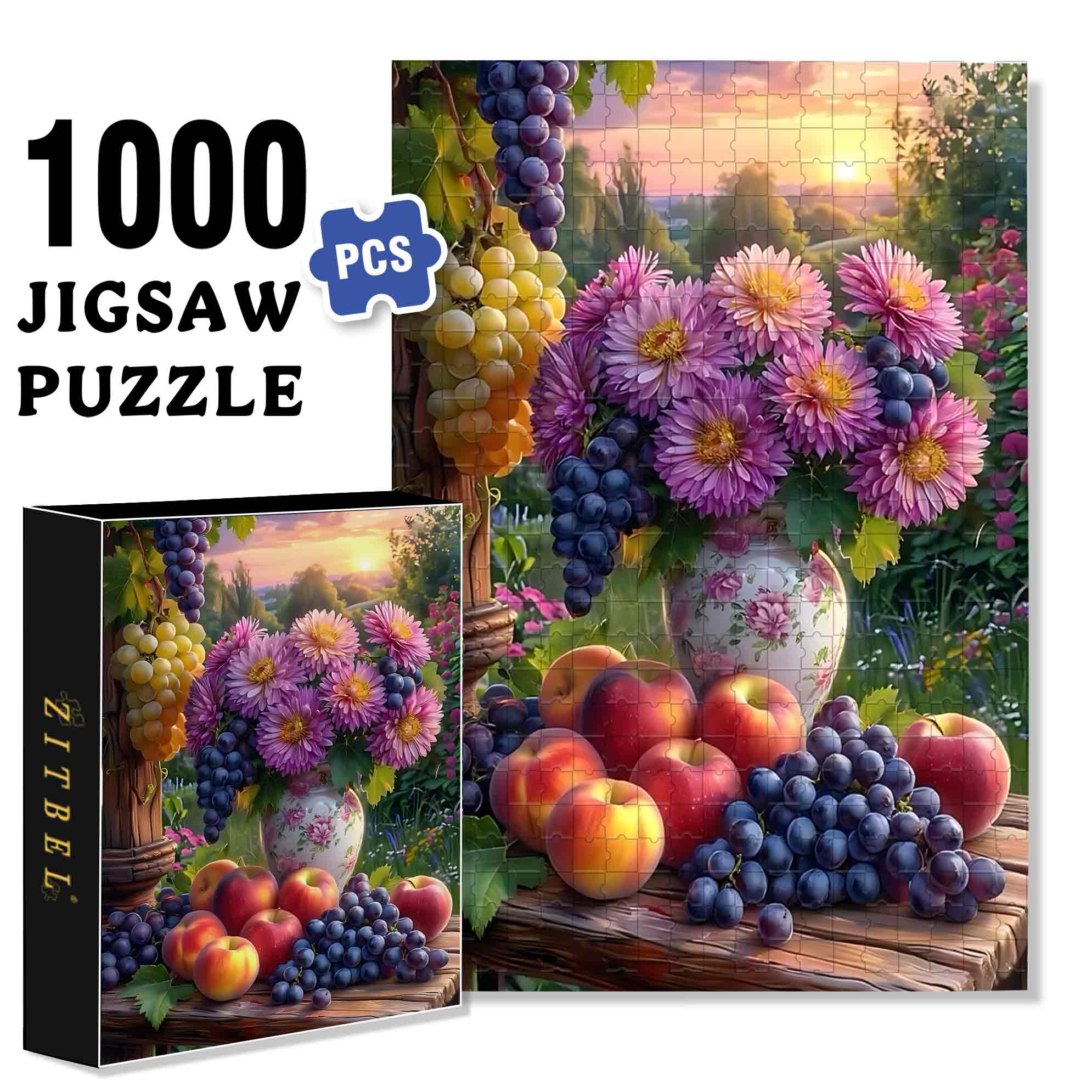 Dahlia & Grape  500pcs/1000pcs Jigsaw Puzzle, Scratch-Resistant, Paper Material, Interactive Family Game & Brain-Boosting DIY Decor, Perfect for Halloween, Christmas & New Year Gifts, Family Puzzle Game