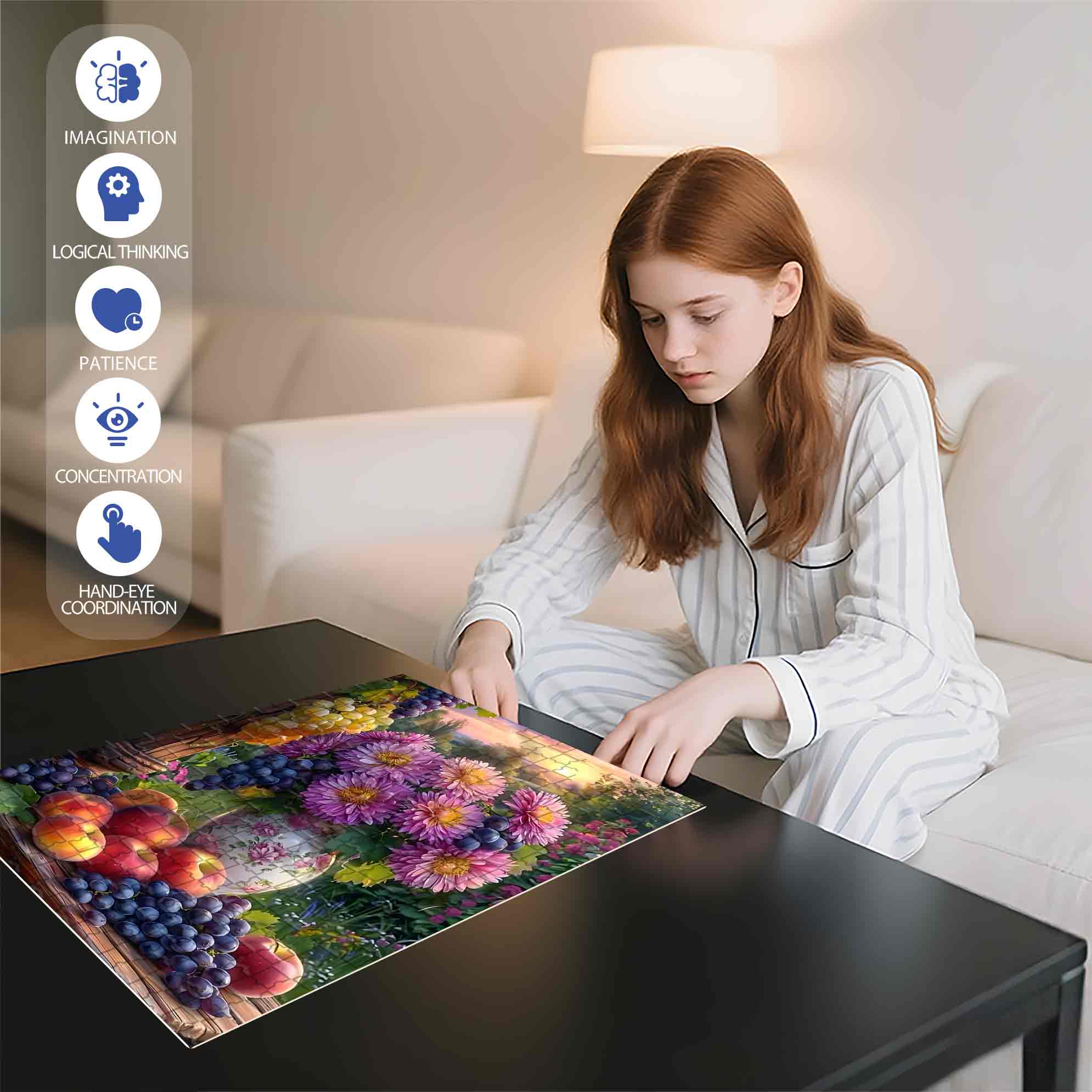 Dahlia & Grape  500pcs/1000pcs Jigsaw Puzzle, Scratch-Resistant, Paper Material, Interactive Family Game & Brain-Boosting DIY Decor, Perfect for Halloween, Christmas & New Year Gifts, Family Puzzle Game