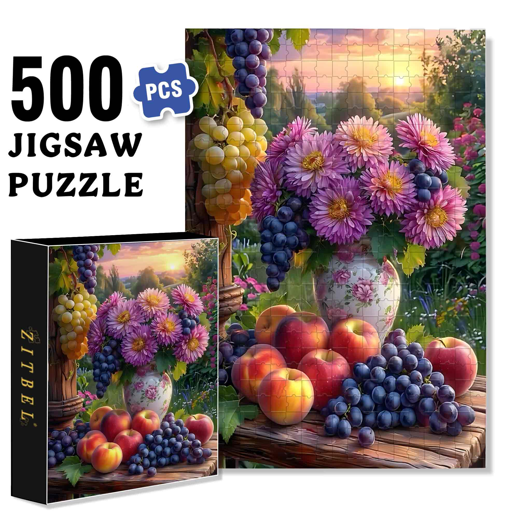 Dahlia & Grape  500pcs/1000pcs Jigsaw Puzzle, Scratch-Resistant, Paper Material, Interactive Family Game & Brain-Boosting DIY Decor, Perfect for Halloween, Christmas & New Year Gifts, Family Puzzle Game