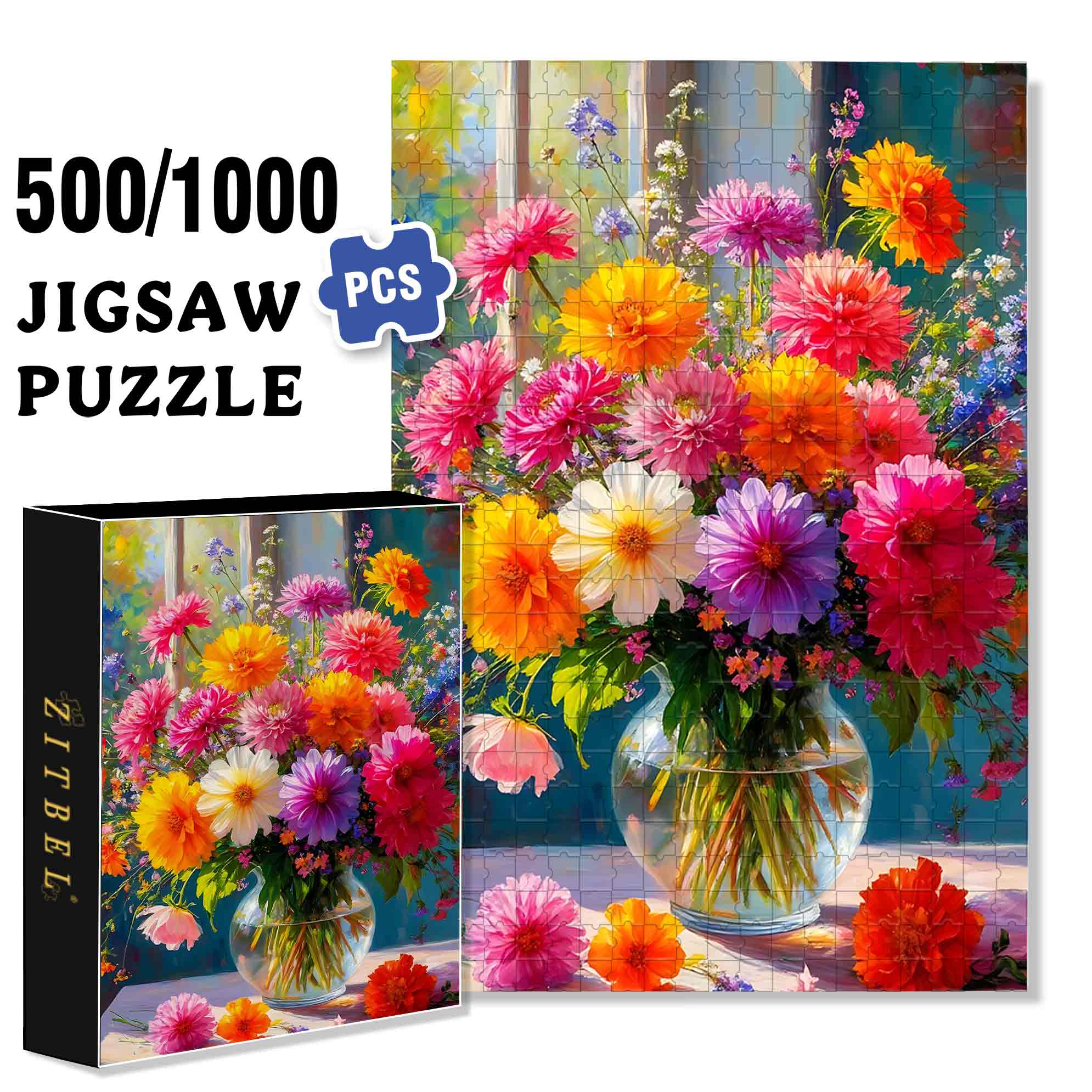 Daisy 500pcs/1000pcs Jigsaw Puzzle, Scratch-Resistant, Paper Material, Interactive Family Game & Brain-Boosting DIY Decor, Perfect for Halloween, Christmas & New Year Gifts, Family Puzzle Game