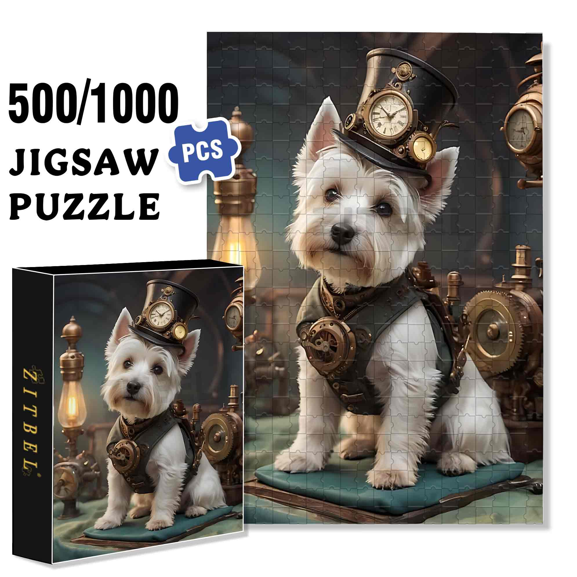 Doggie 500pcs/1000pcs Jigsaw Puzzle, Scratch-Resistant, Paper Material, Interactive Family Game & Brain-Boosting DIY Decor, Perfect for Halloween, Christmas & New Year Gifts, Family Puzzle Game