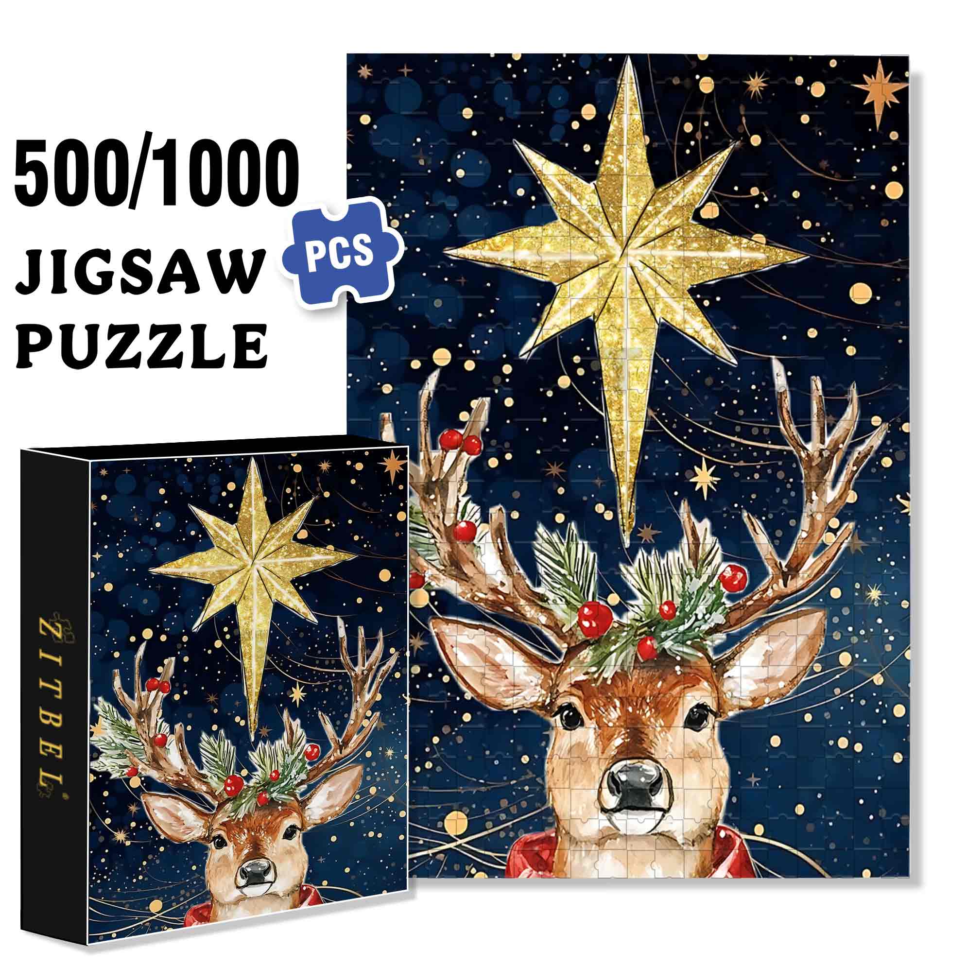 Elk 500pcs/1000pcs Jigsaw Puzzle, Scratch-Resistant, Paper Material, Interactive Family Game & Brain-Boosting DIY Decor, Perfect for Halloween, Christmas & New Year Gifts, Family Puzzle Game